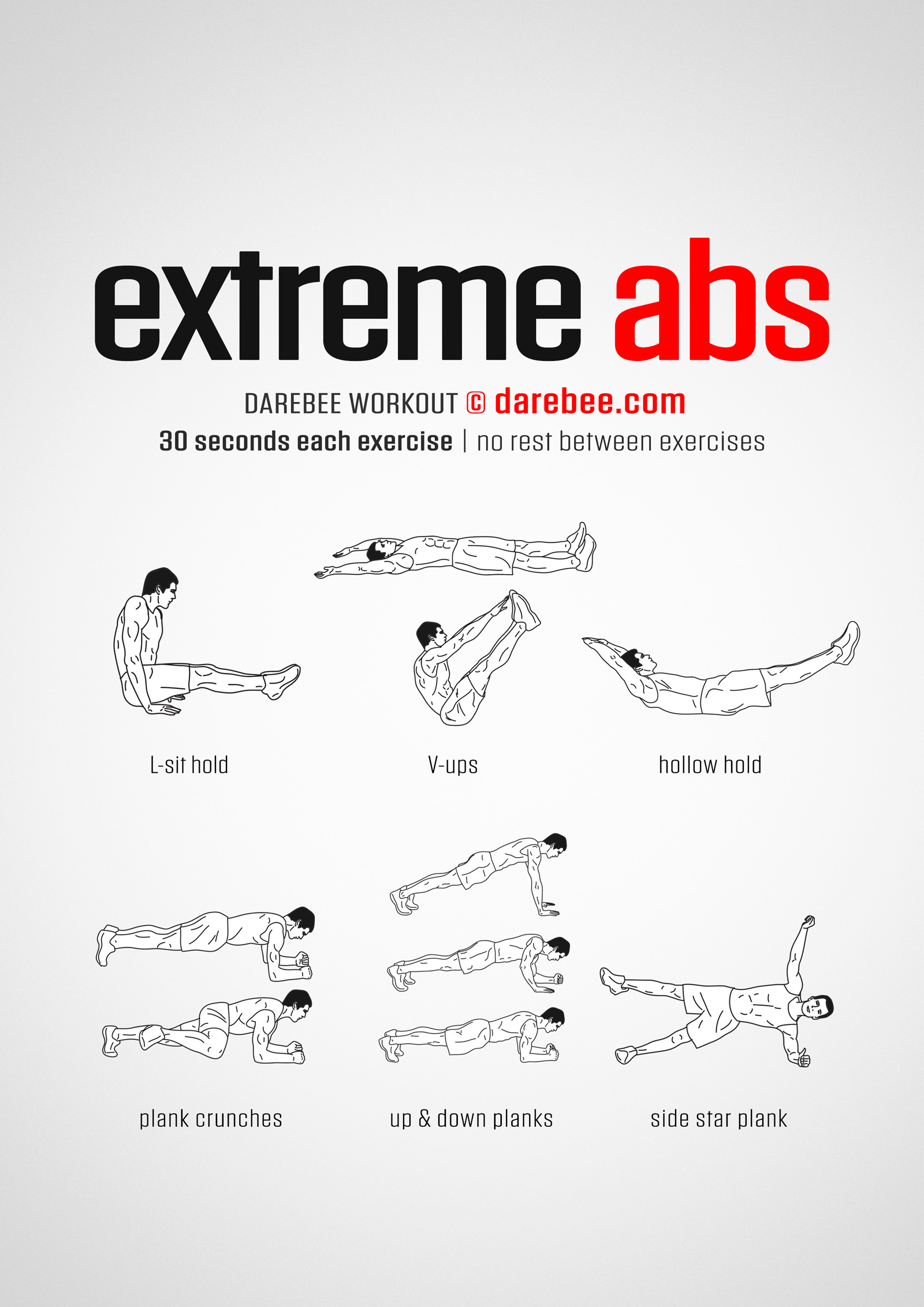 Extreme Abs Workout - complete workout card with exercises and reps