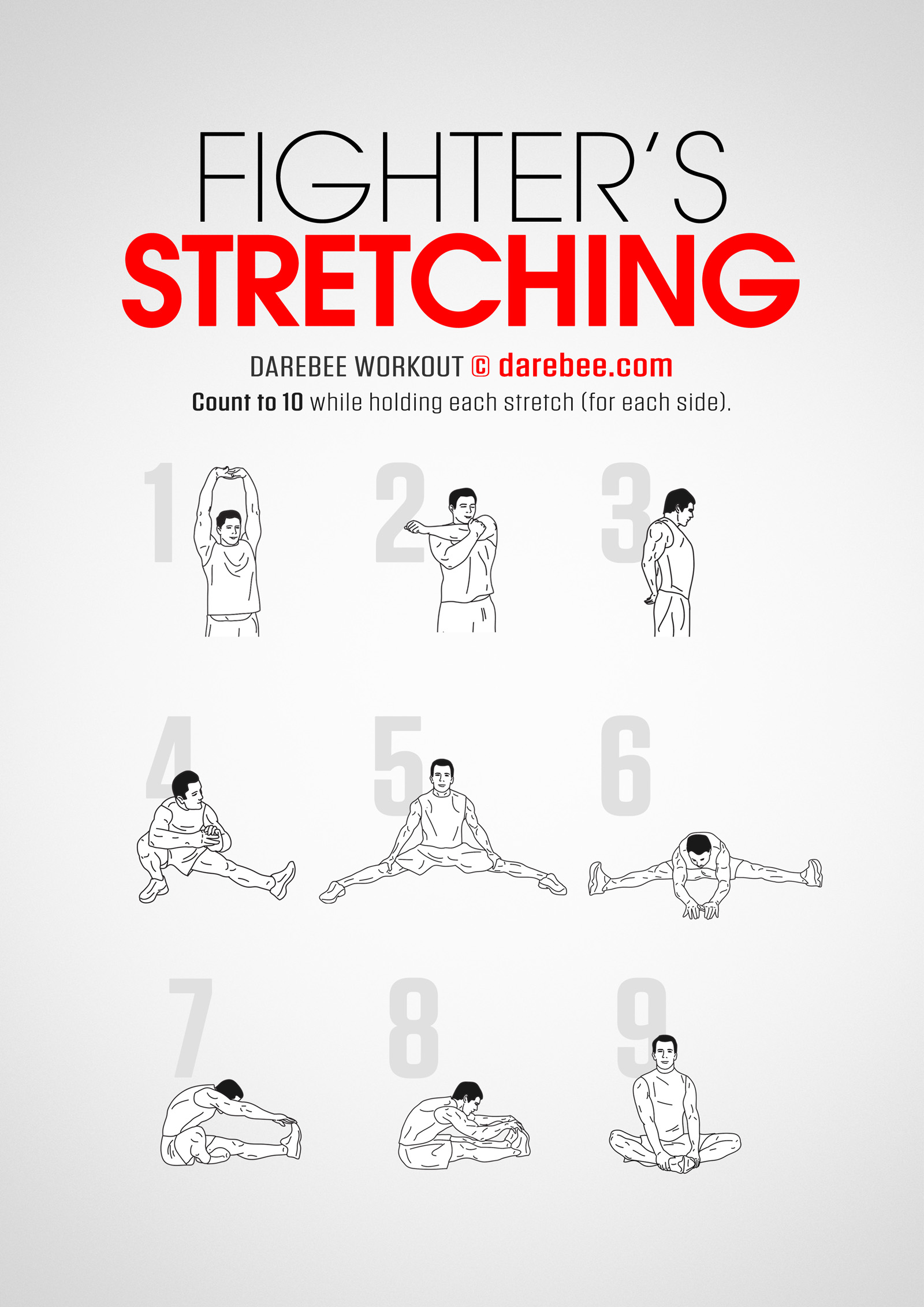 Fighter's Stretching - complete workout card with exercises and reps