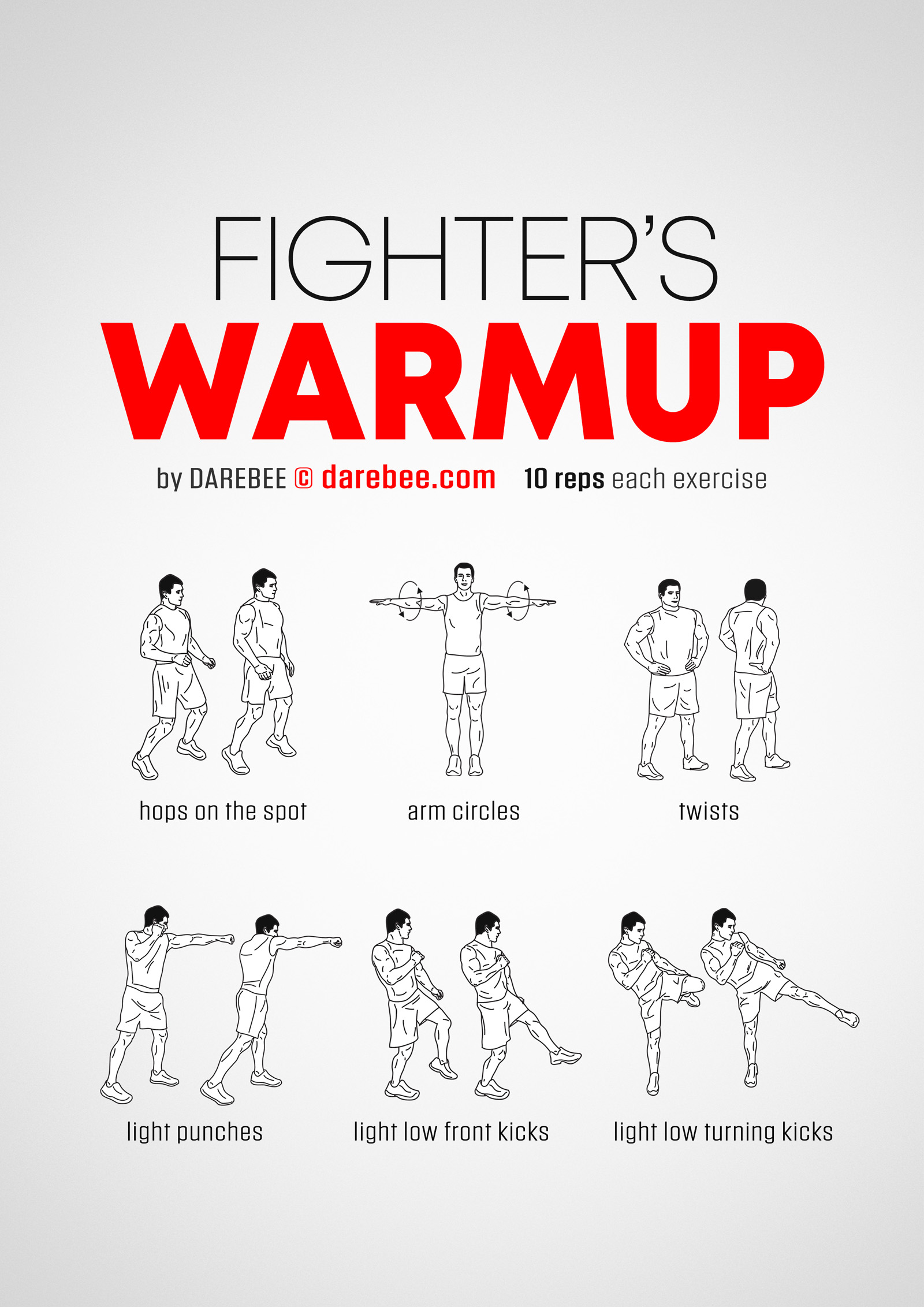 Fighter's Warmup - complete workout card with exercises and reps