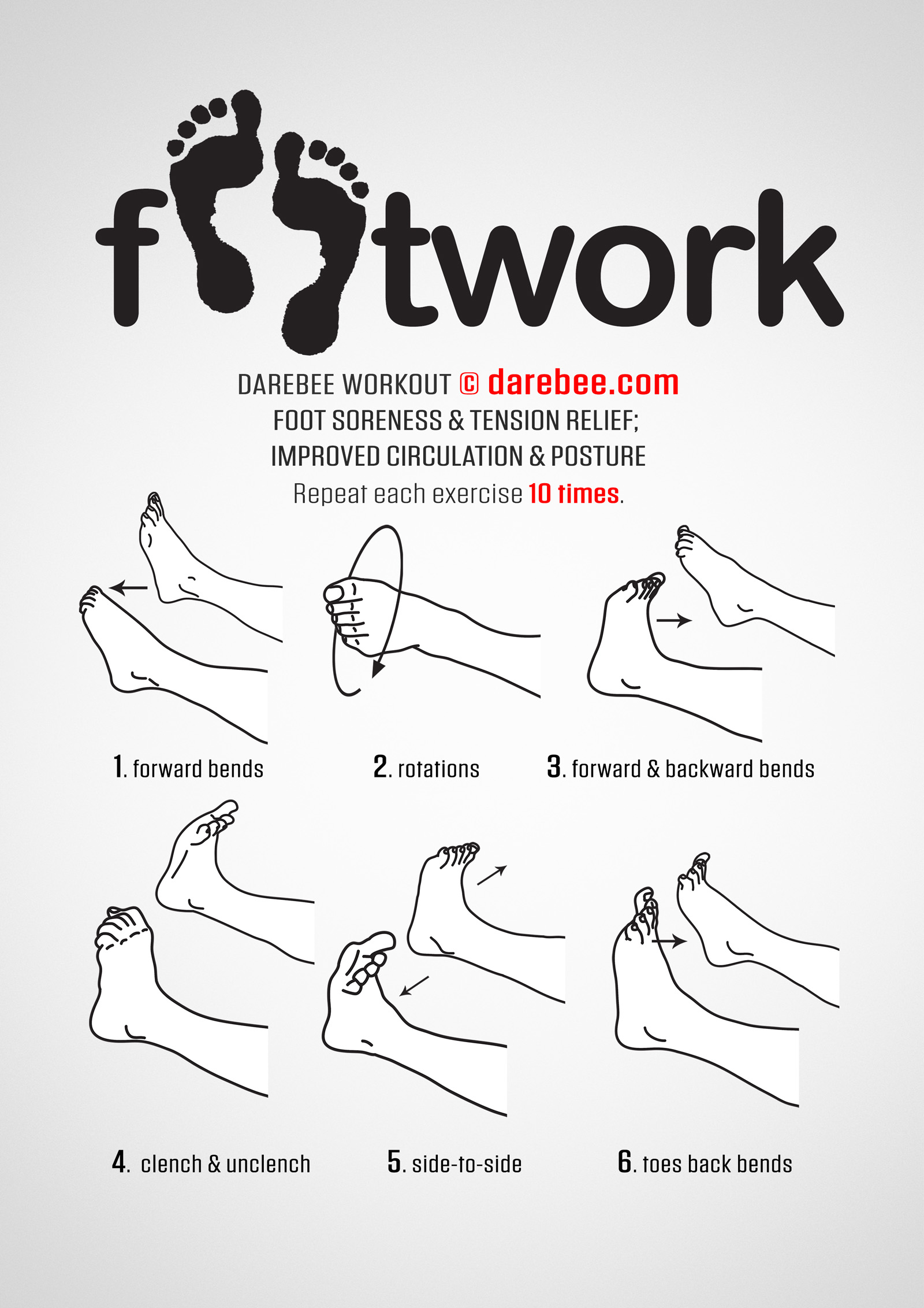 Footwork Workout - complete workout card with exercises and reps