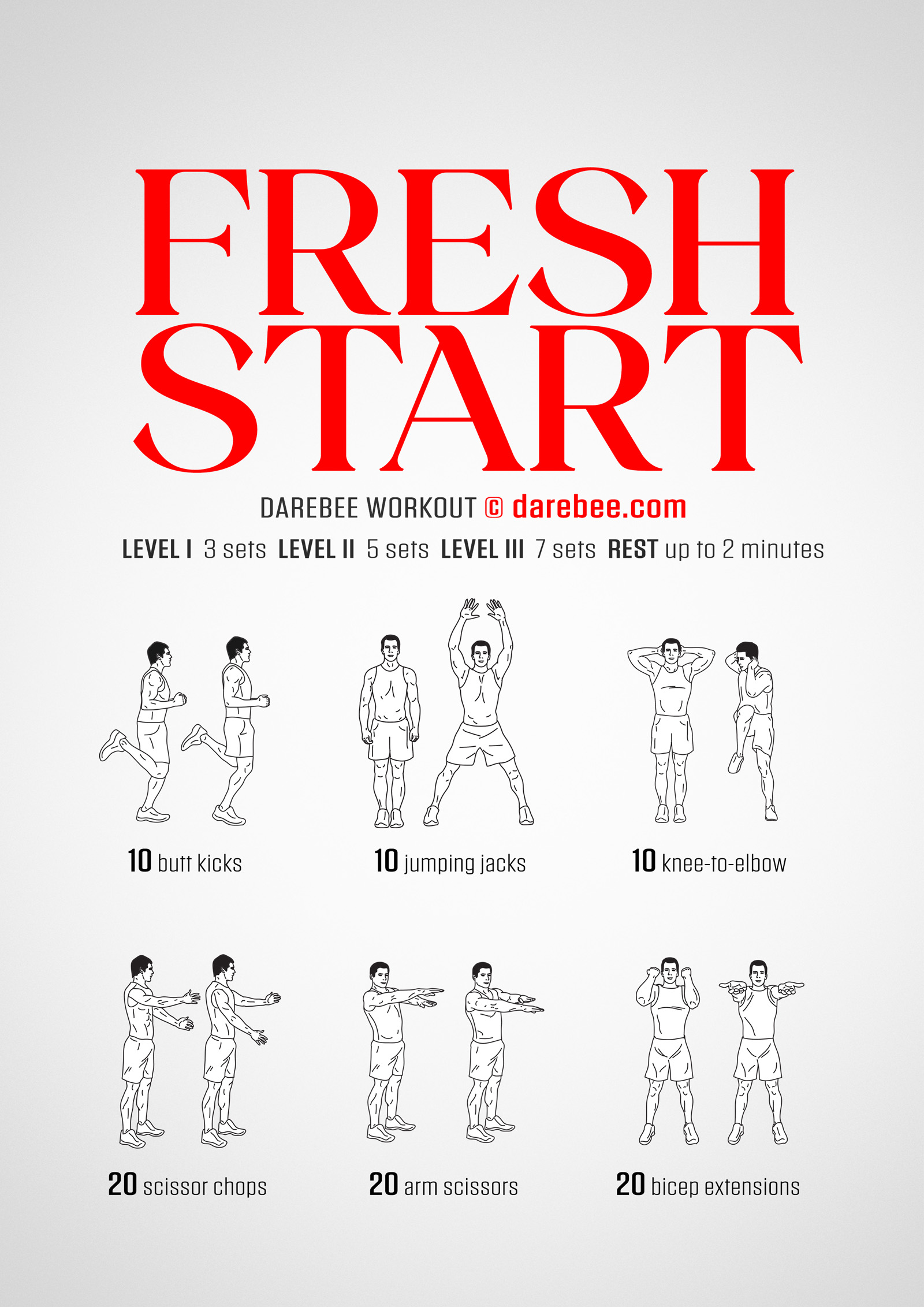 Fresh Start Workout - complete workout card with exercises and reps
