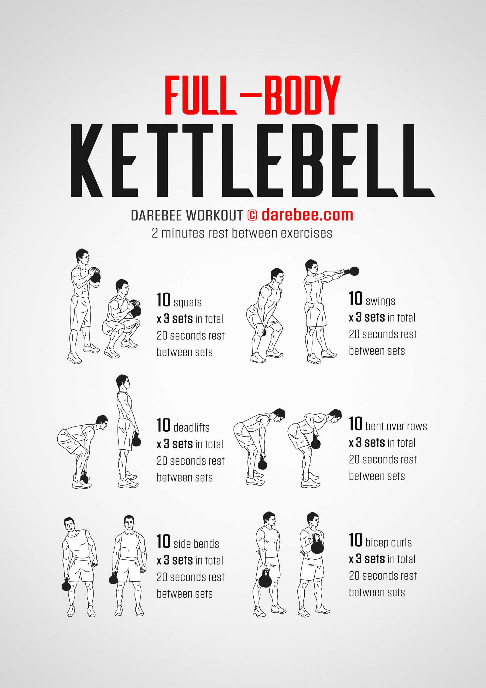 Full-Body Kettlebell Workout - complete workout card with exercises and reps