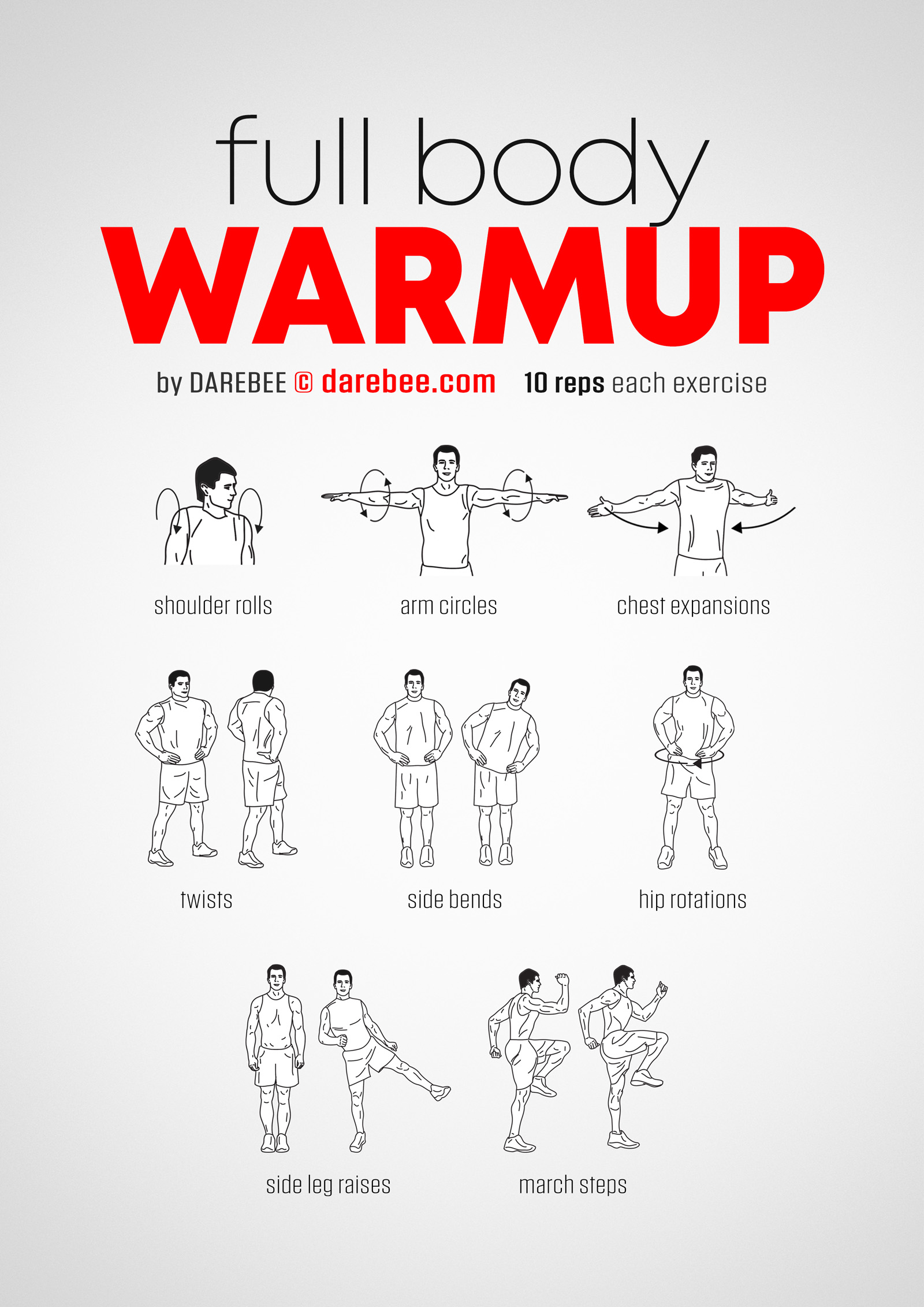Full Body Warmup Workout - complete workout card with exercises and reps
