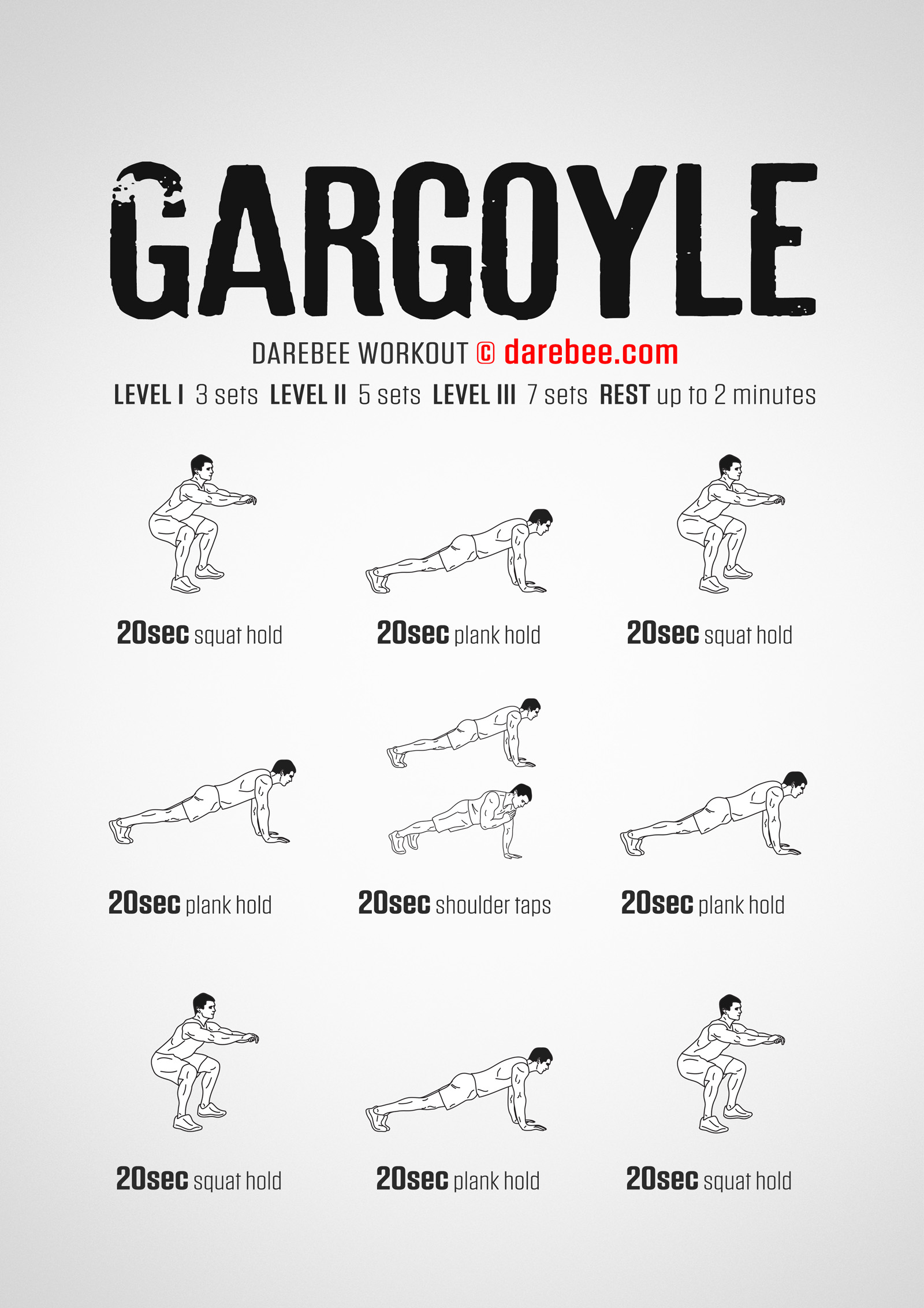 Gargoyle Workout - complete workout card with exercises and reps
