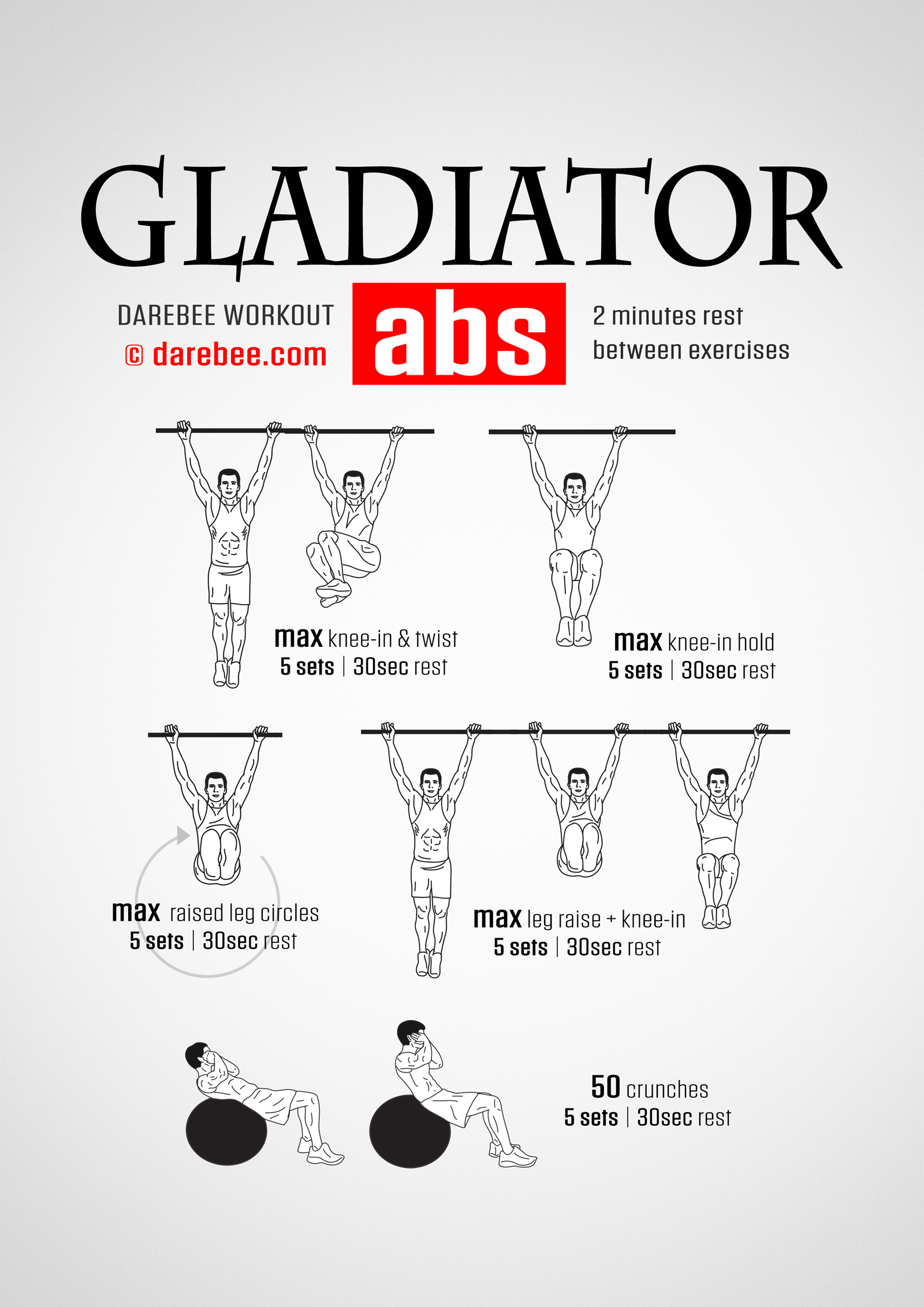 Gladiator Abs is a difficulty Level V home-abs strength and development workout that will give you abs of steel.