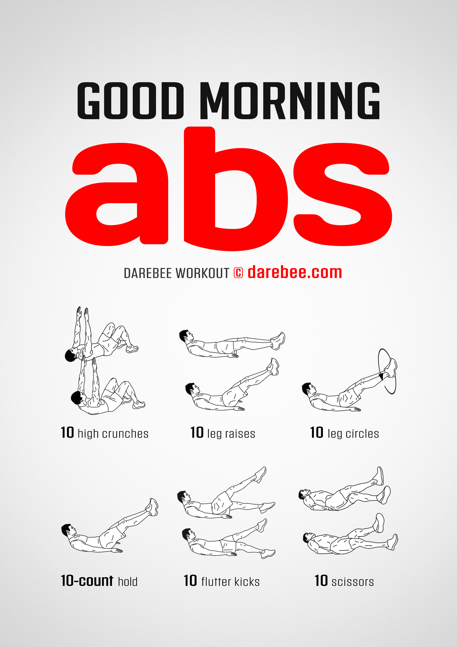 Good Morning, Abs! Workout - complete workout card with exercises and reps