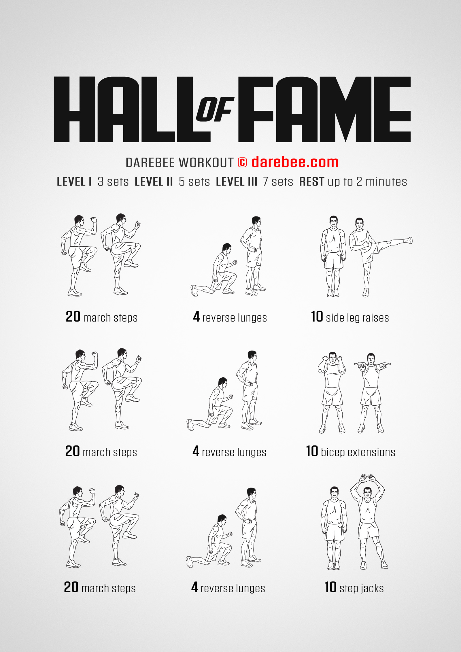 Hall of Fame Workout - complete workout card with exercises and reps