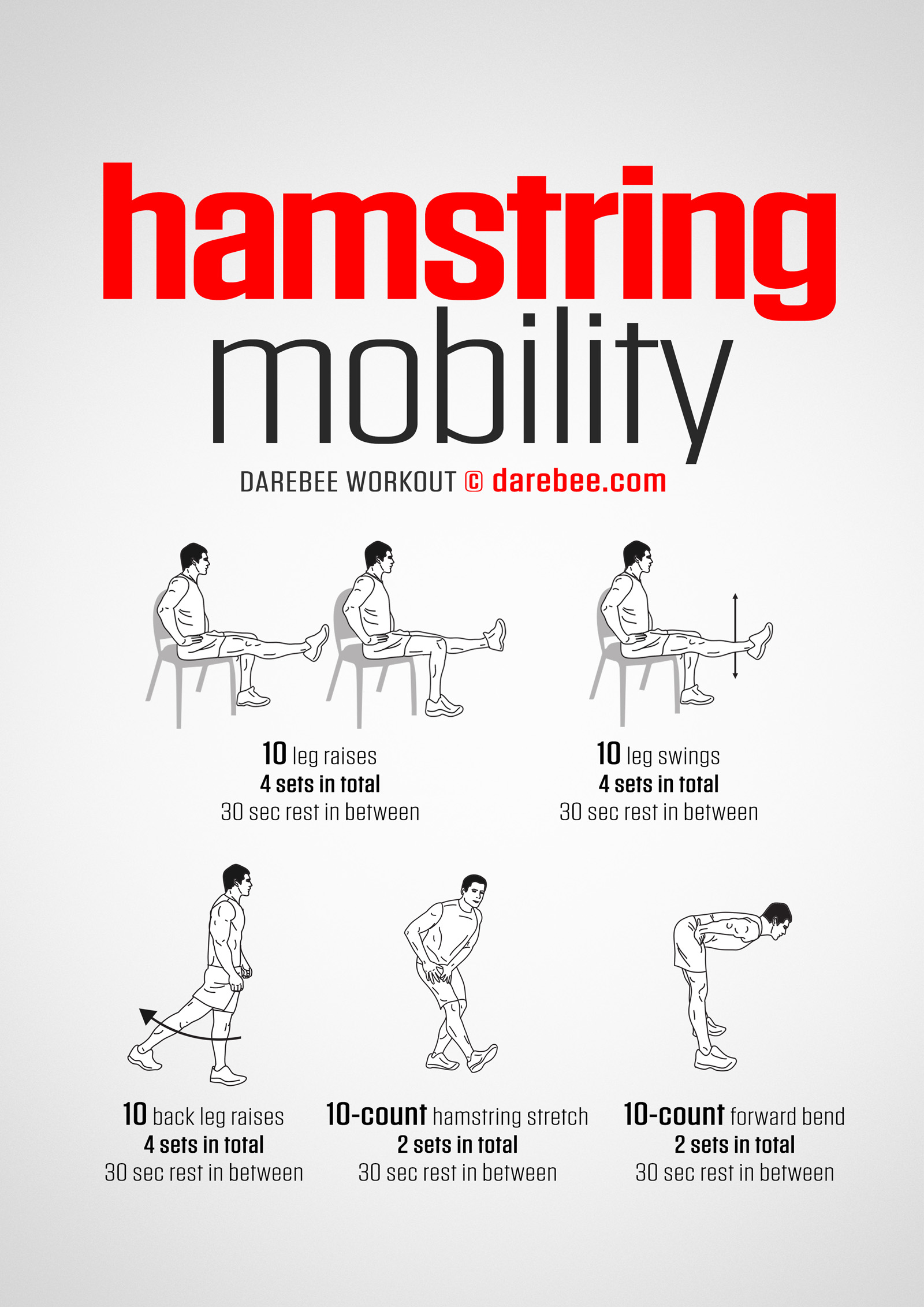 Hamstring Mobility Workout - complete workout card with exercises and reps