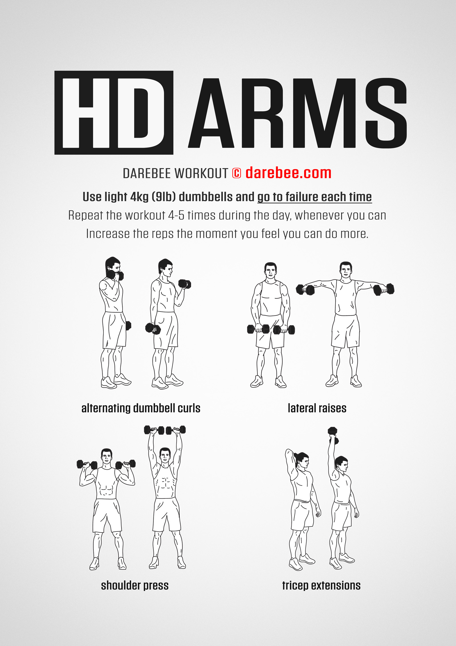 HD Arms Workout - complete workout card with exercises and reps