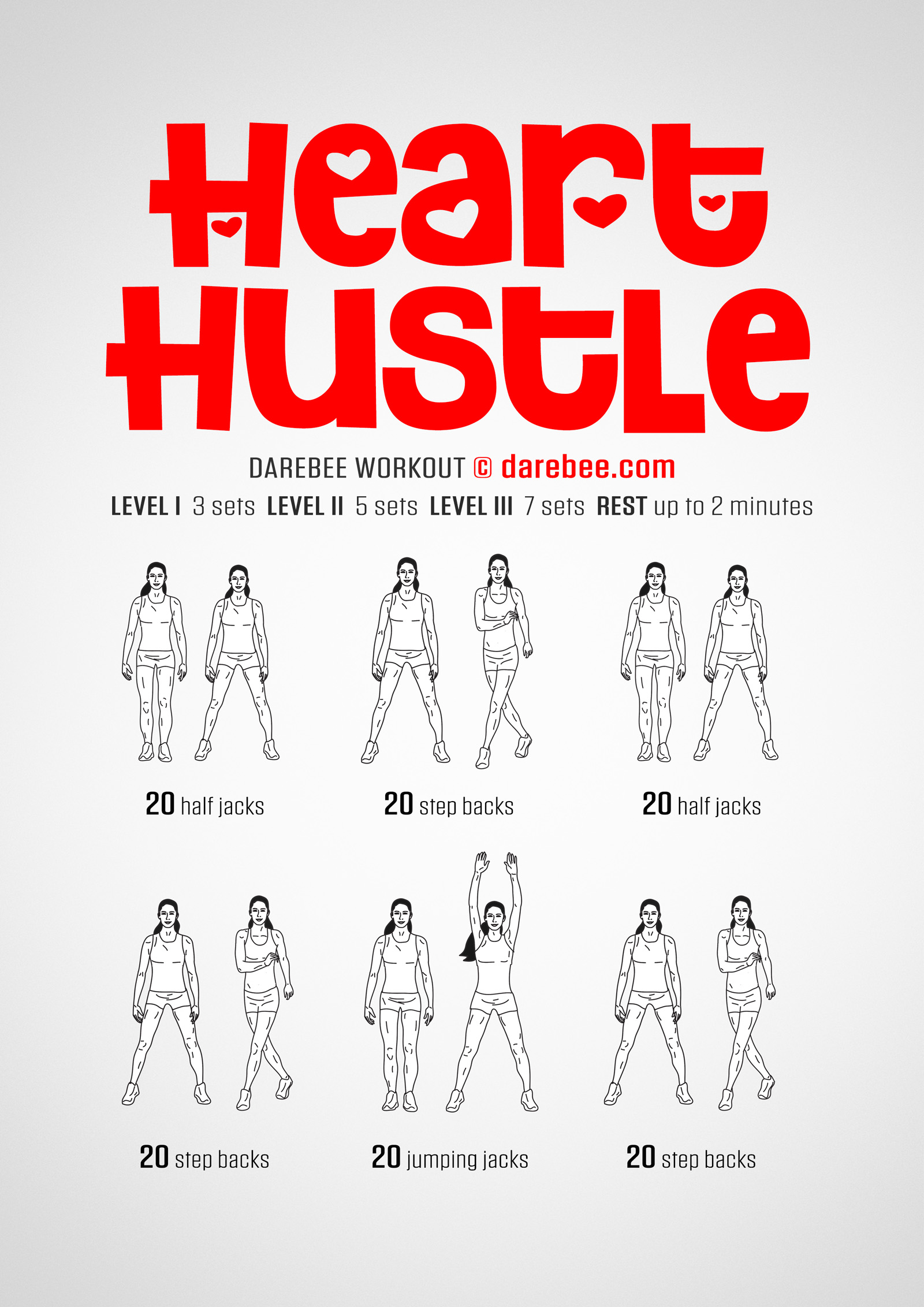 Heart Hustle is a DAREBEE no-equipment, fast-moving, pulse-raising cardiovascular and aerobic fitness home workout that will help get you fitter and slimmer.