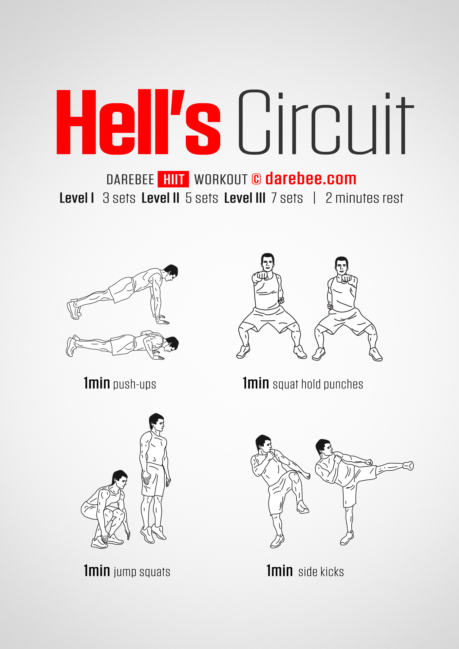 Hell's Circuit Workout - complete workout card with exercises and reps