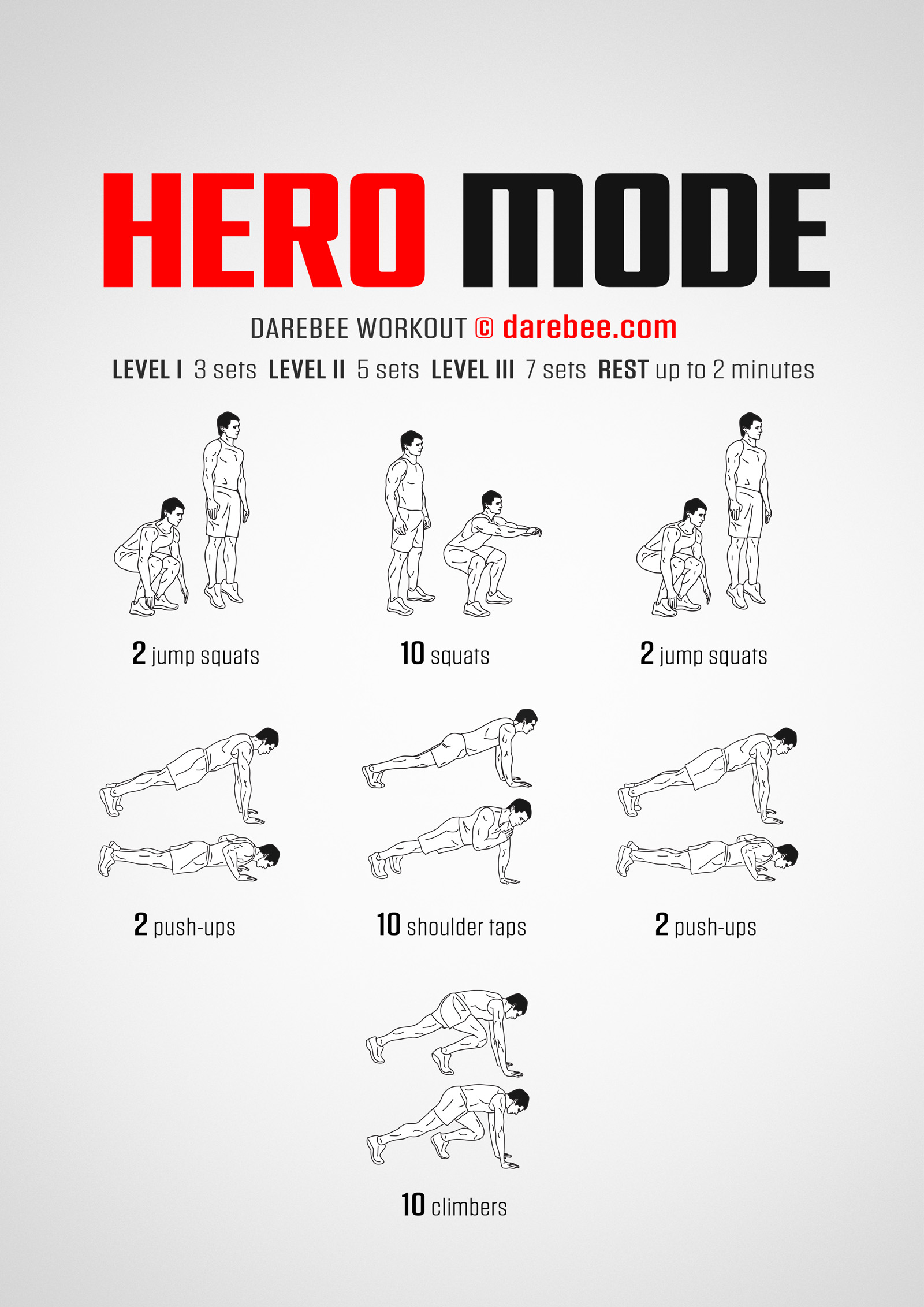 Hero Mode Workout - complete workout card with exercises and reps