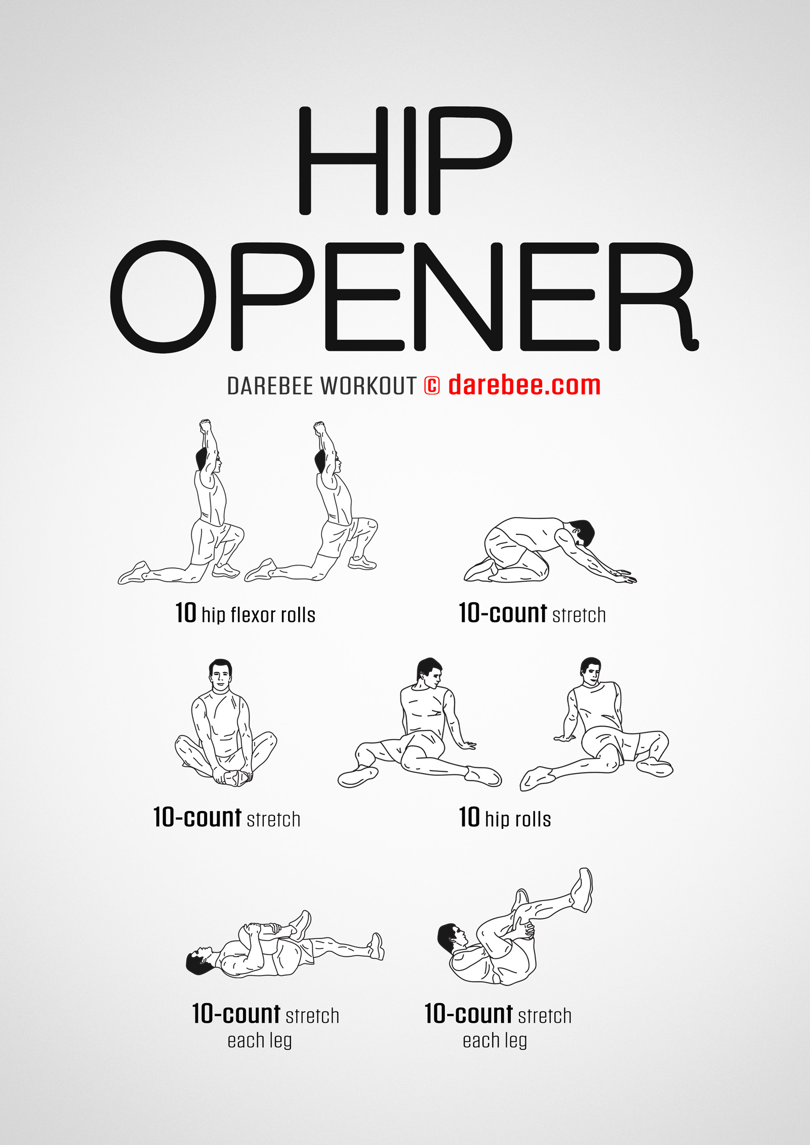 Hip Opener Workout - complete workout card with exercises and reps