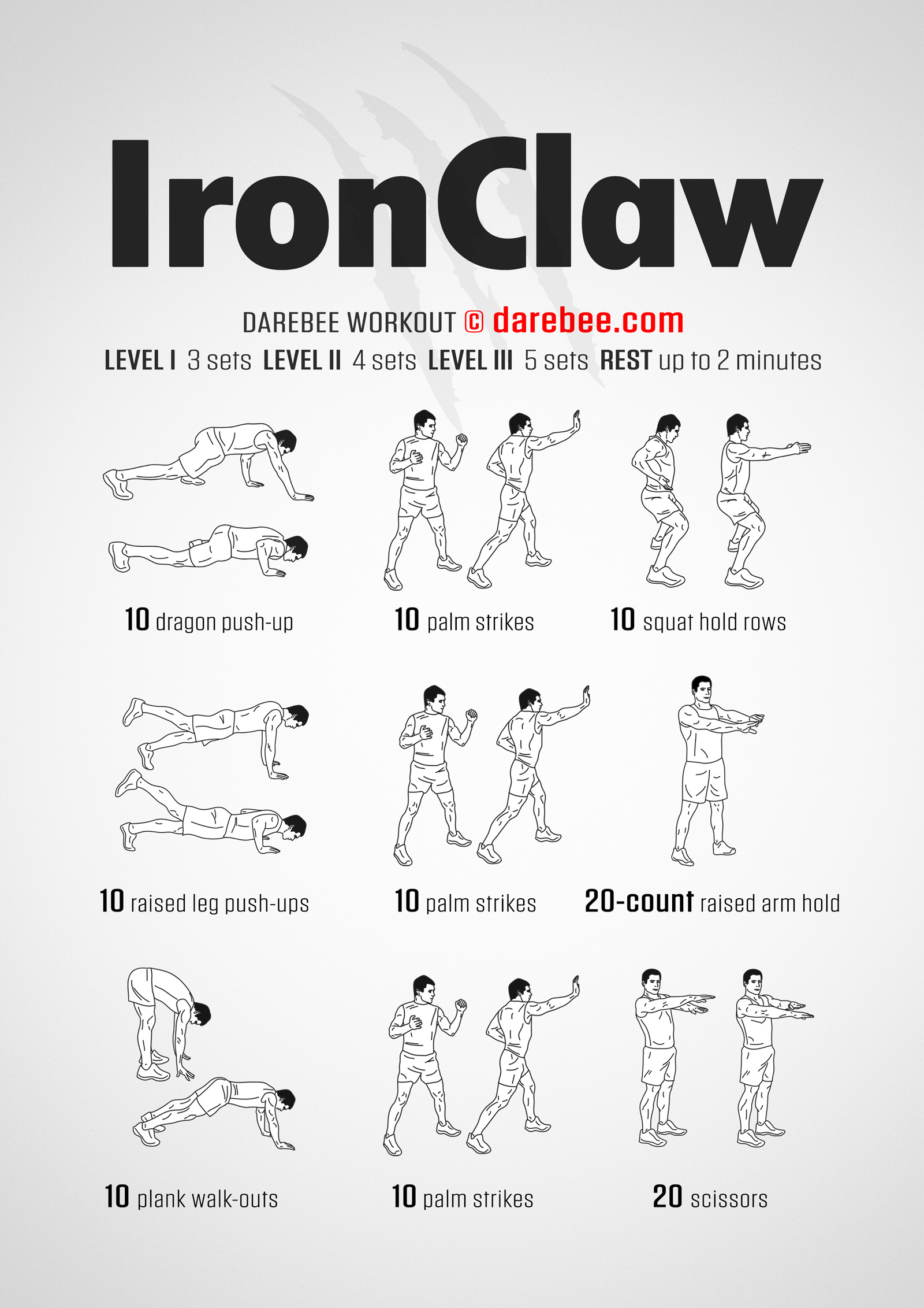 Iron Claw Workout - complete workout card with exercises and reps