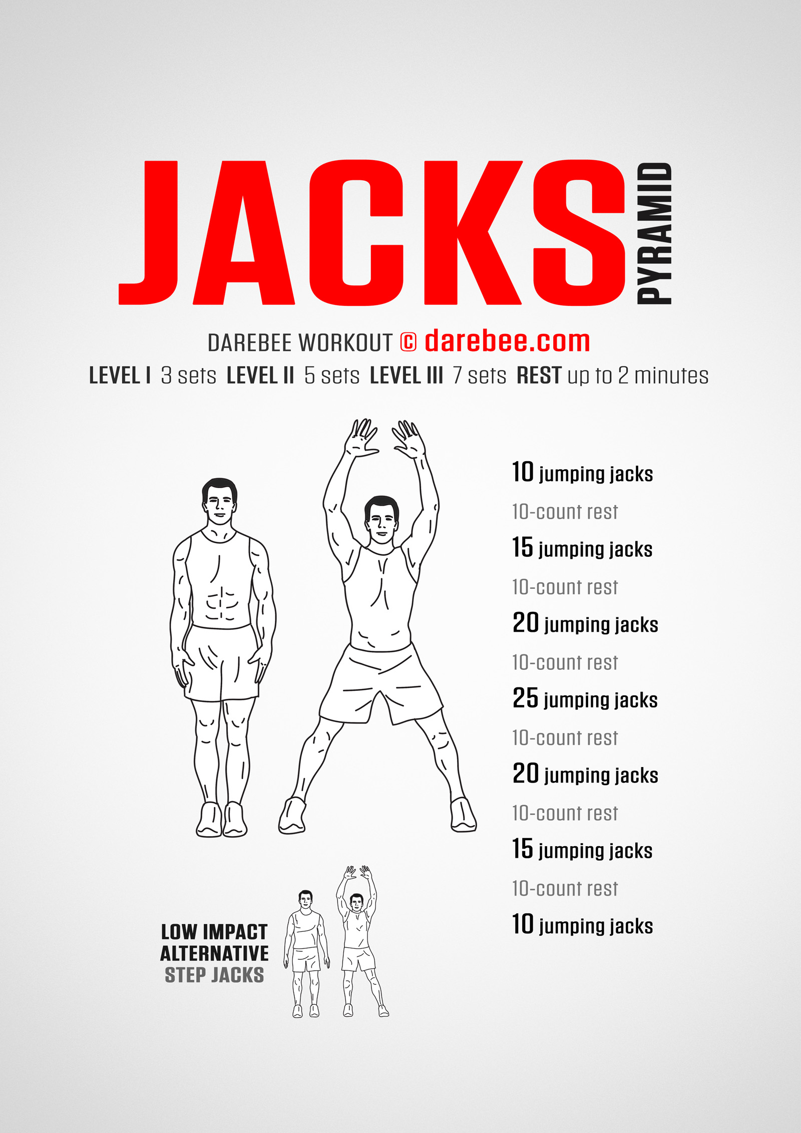 Jacks Pyramid Workout - complete workout card with exercises and reps