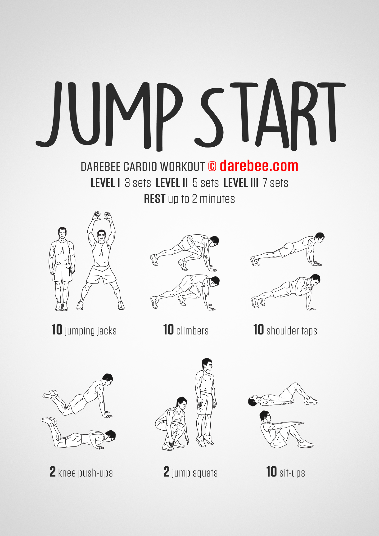 Jump Start Workout - complete workout card with exercises and reps