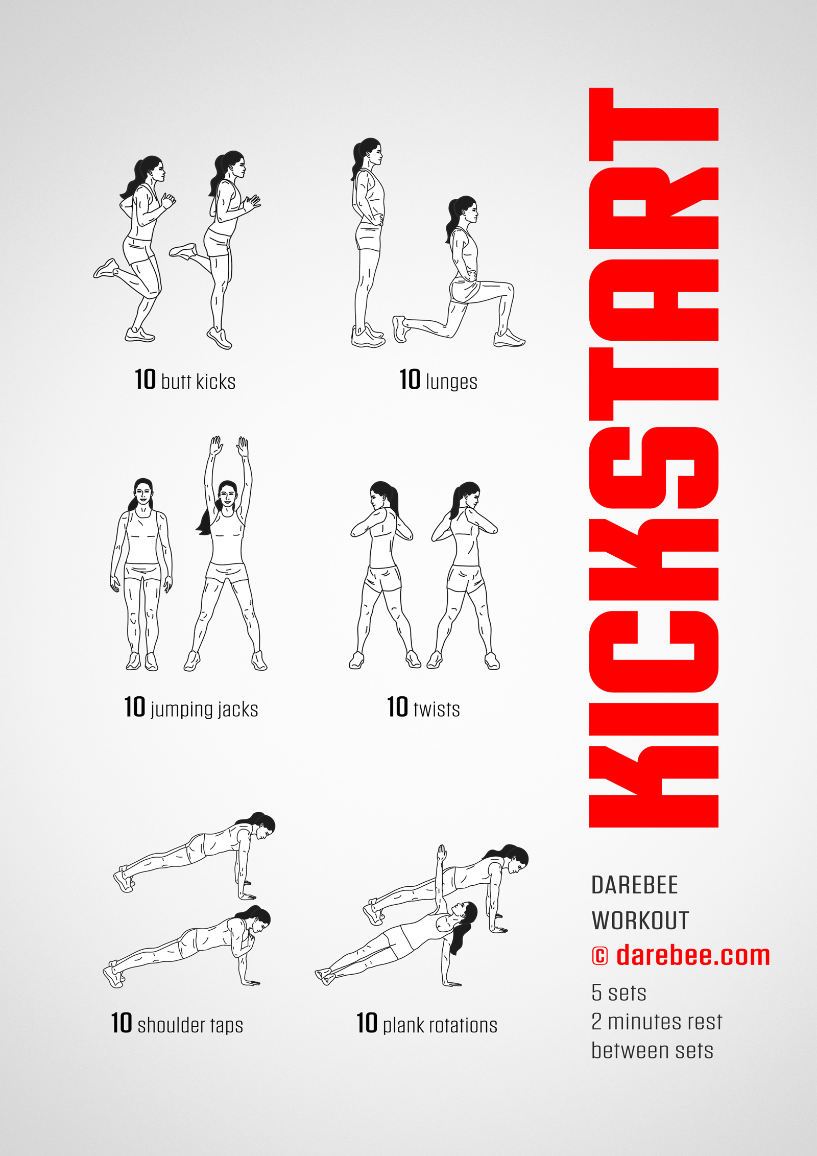 Kickstart Workout - complete workout card with exercises and reps
