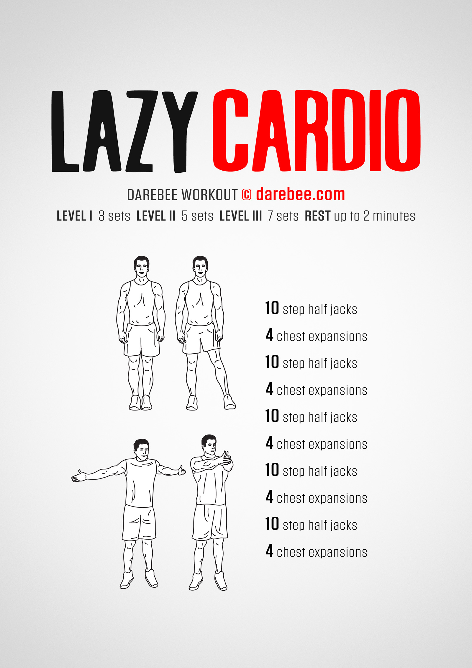 Lazy Cardio Workout - complete workout card with exercises and reps