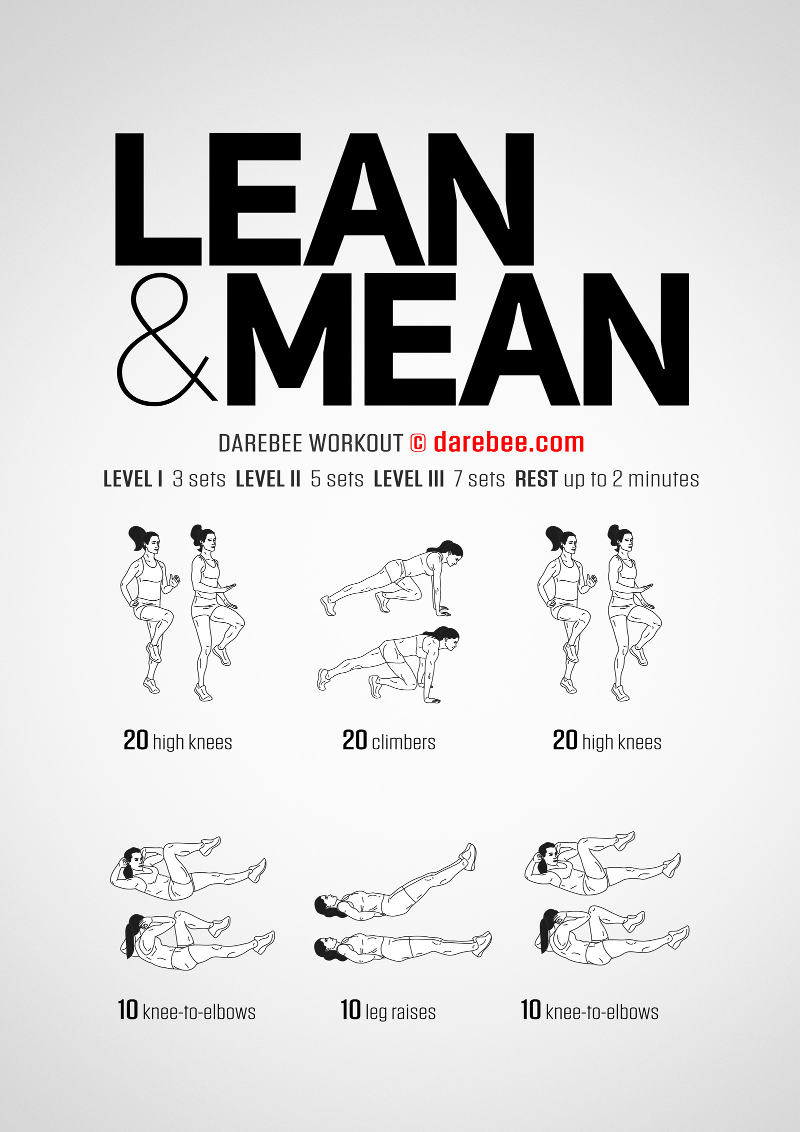 Lean & Mean Workout - complete workout card with exercises and reps