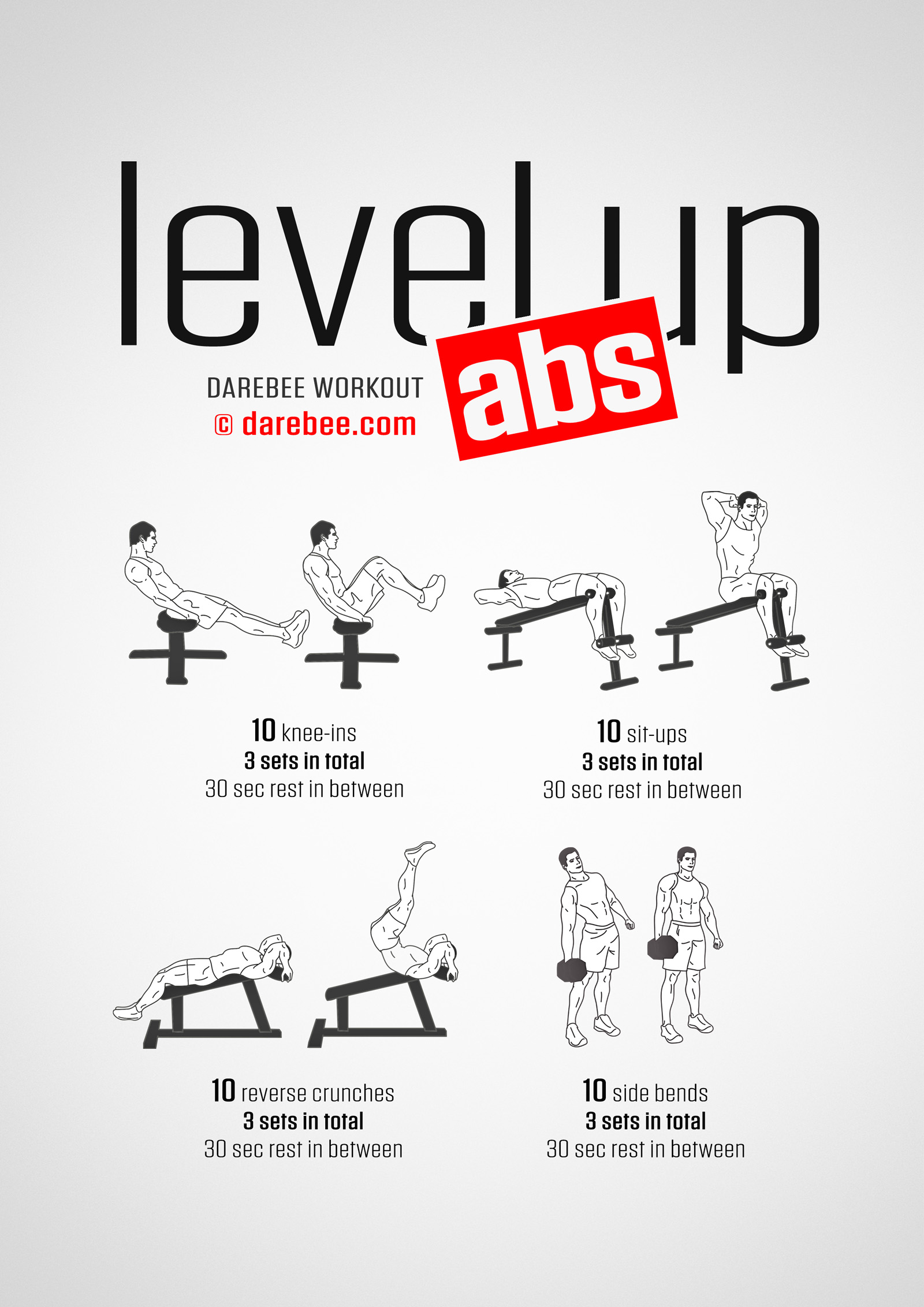Level Up Abs Workout - complete workout card with exercises and reps