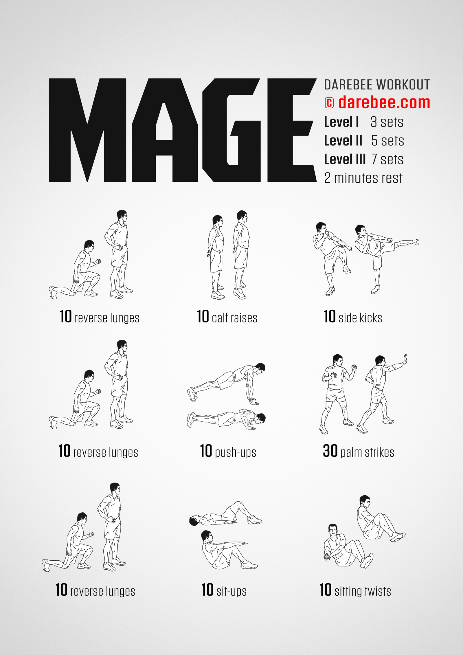 Mage Workout - complete workout card with exercises and reps