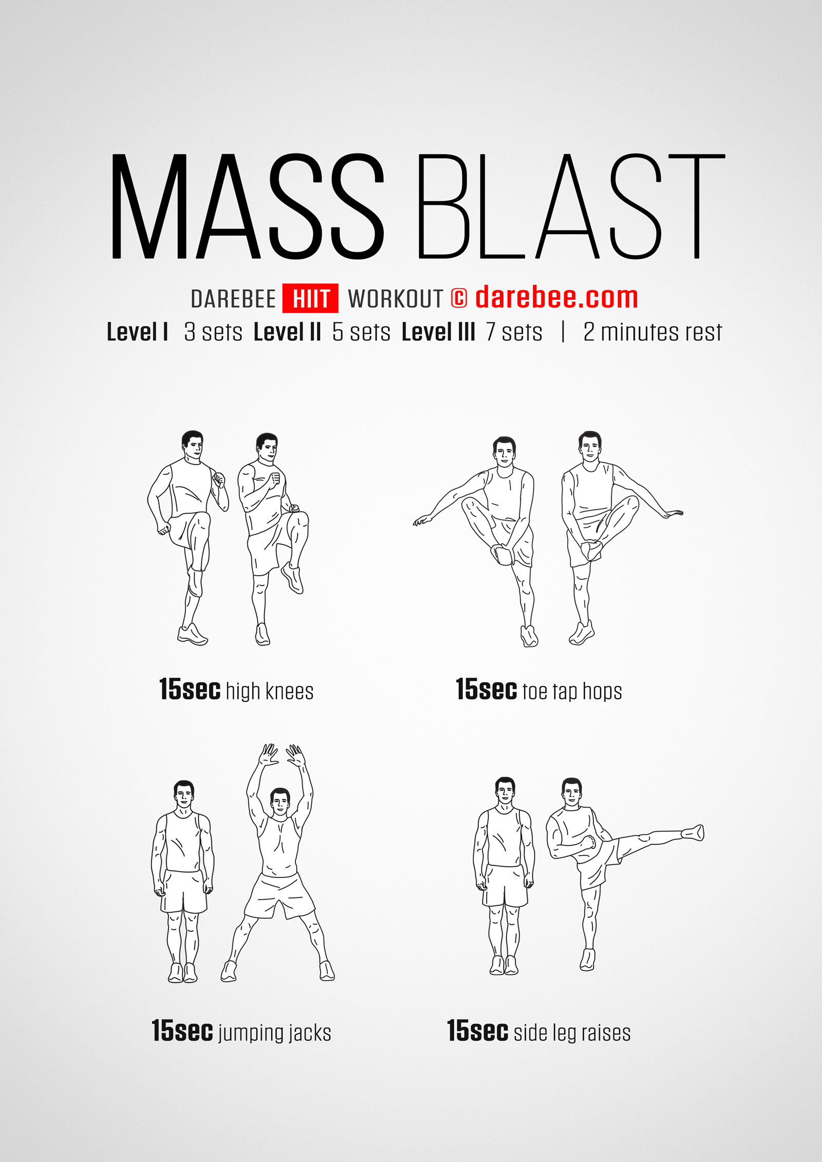 Mass Blast Workout - complete workout card with exercises and reps