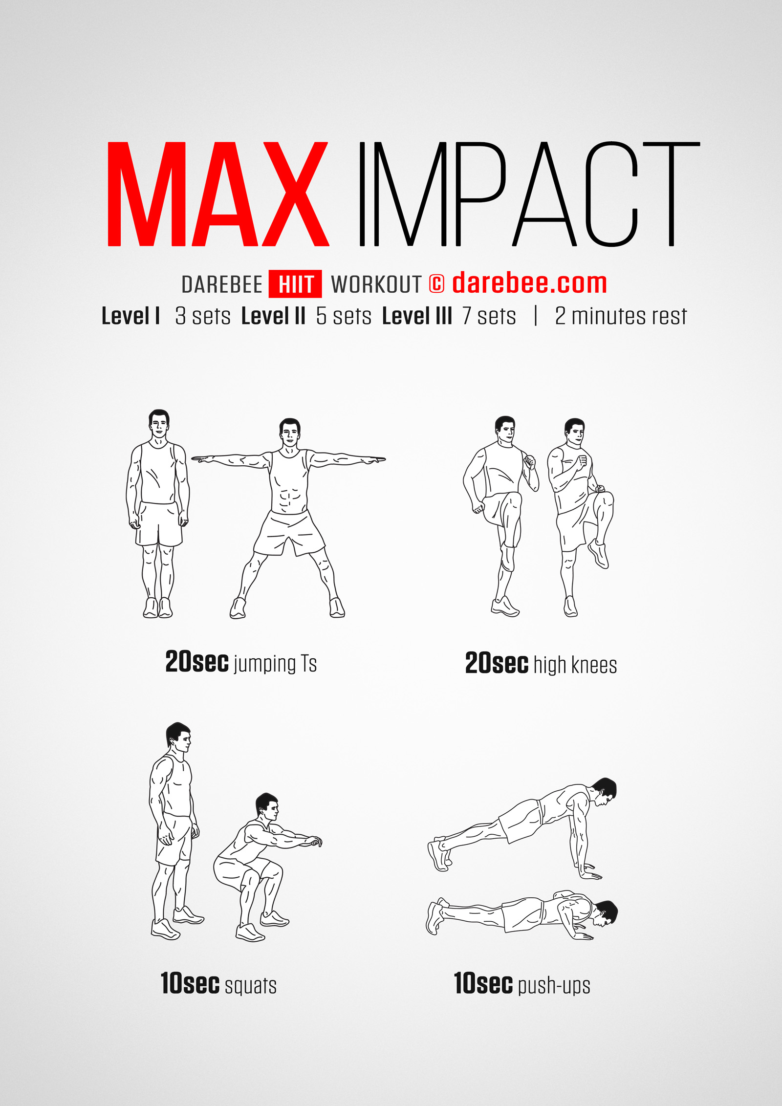 Max Impact Workout - complete workout card with exercises and reps