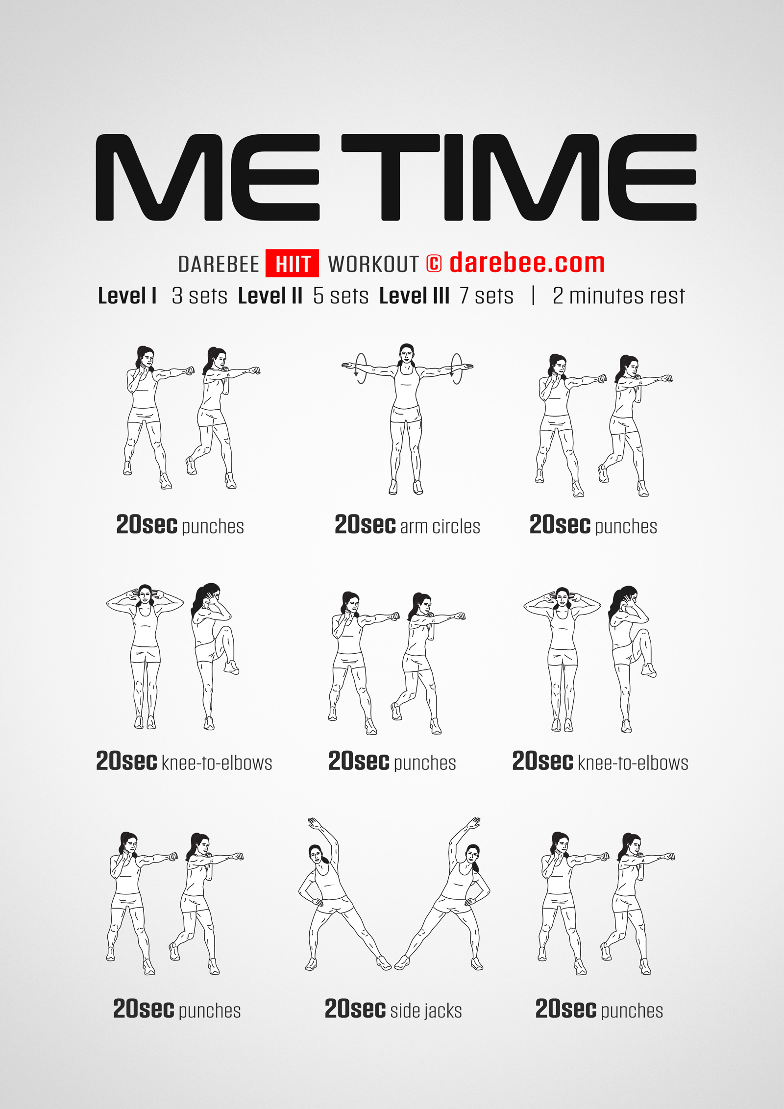 Me Time Workout - complete workout card with exercises and reps