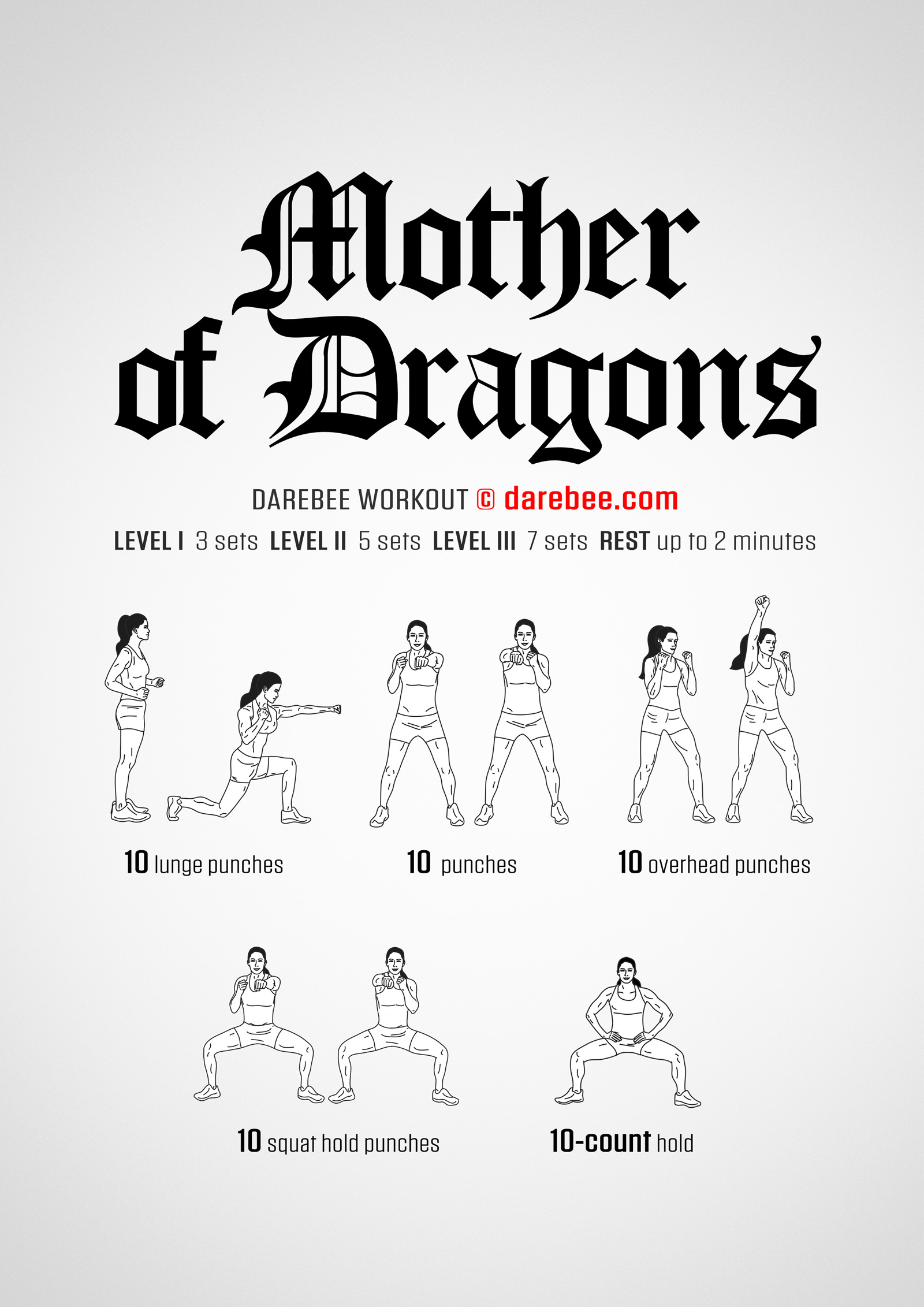 Mother Of Dragons Workout - complete workout card with exercises and reps