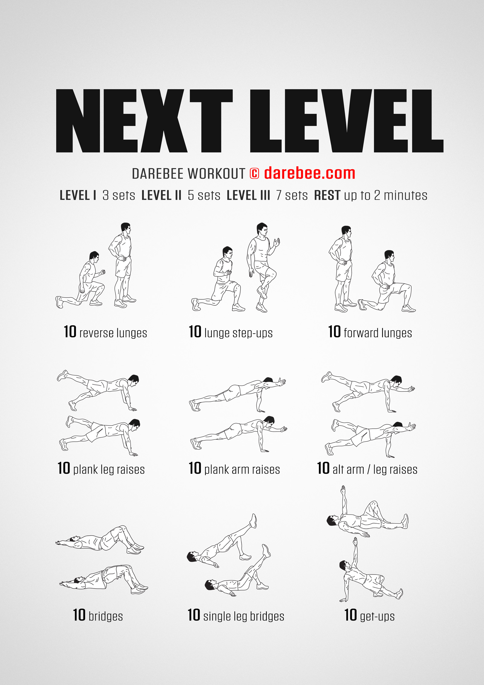 Next Level Workout - complete workout card with exercises and reps