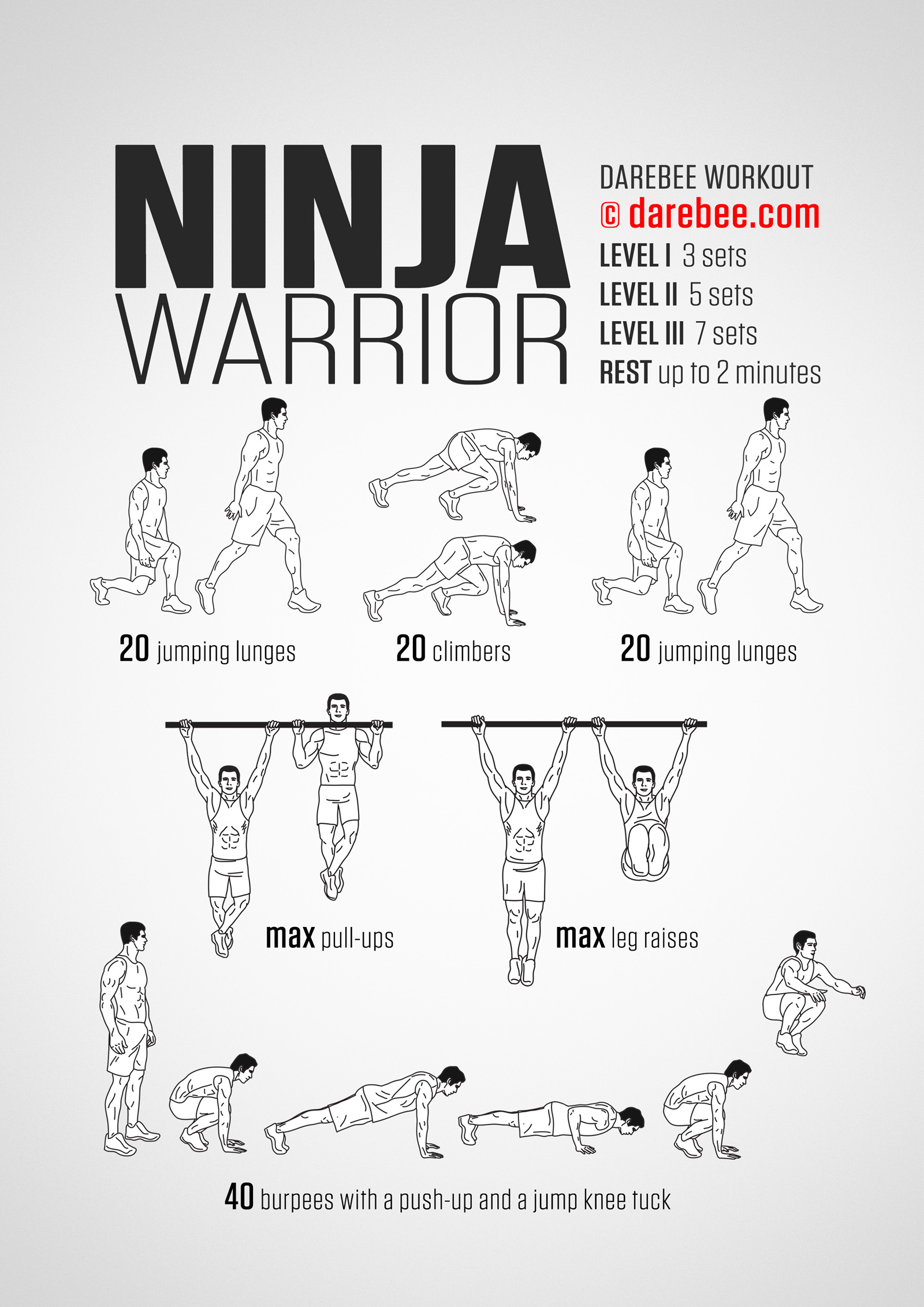 Ninja Warrior Workout - complete workout card with exercises and reps
