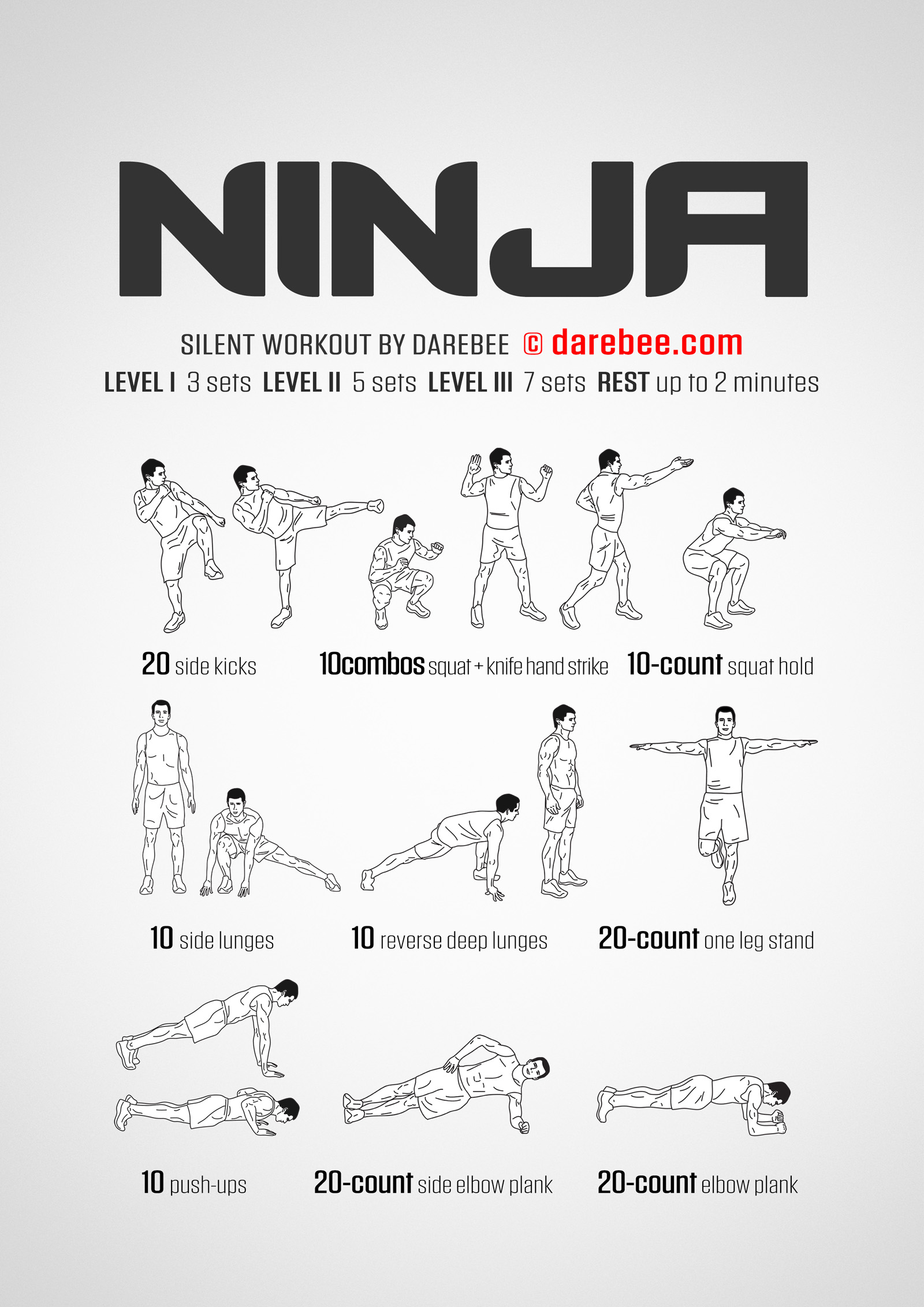 Ninja is a DAREBEE home fitness, no-equipment lower body strength workout that helps you develop speed, power and agility.