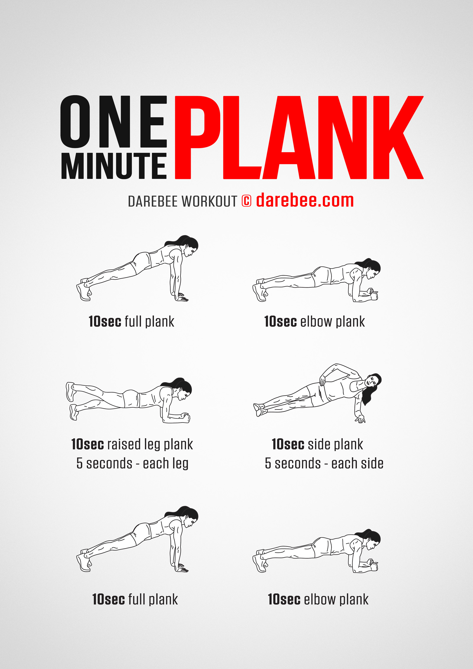 One Minute Plank Workout - complete workout card with exercises and reps