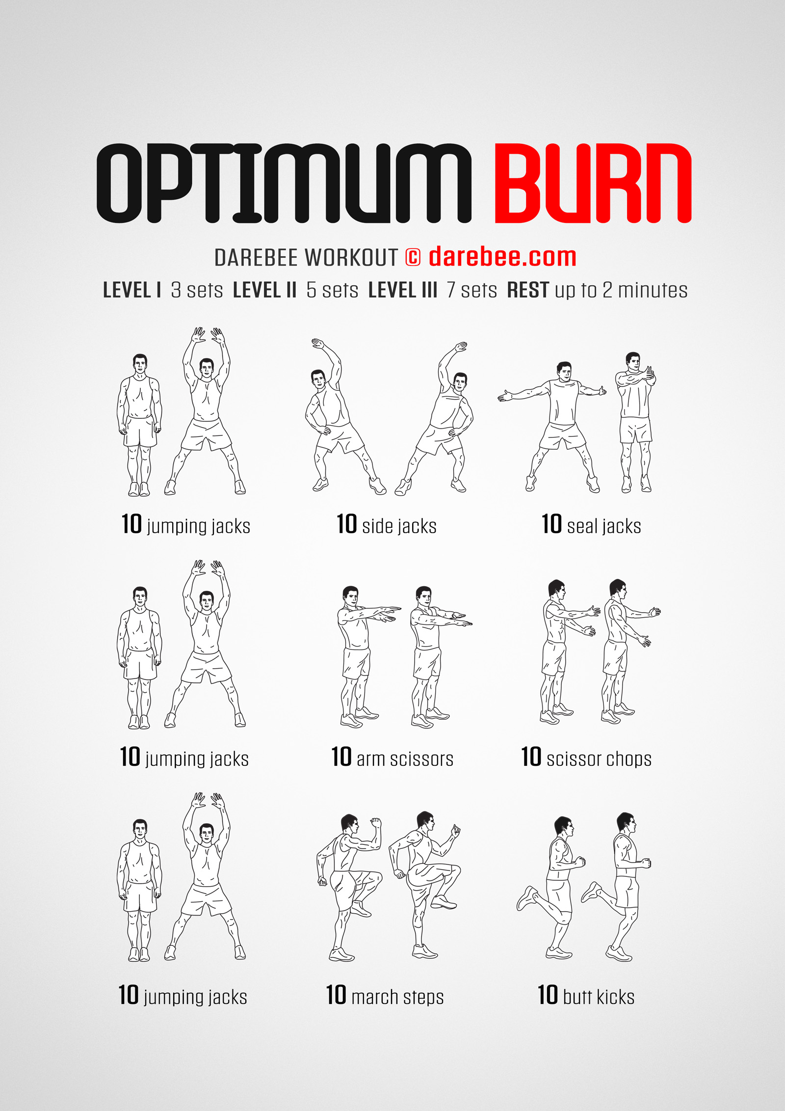 Optimum Burn Workout - complete workout card with exercises and reps