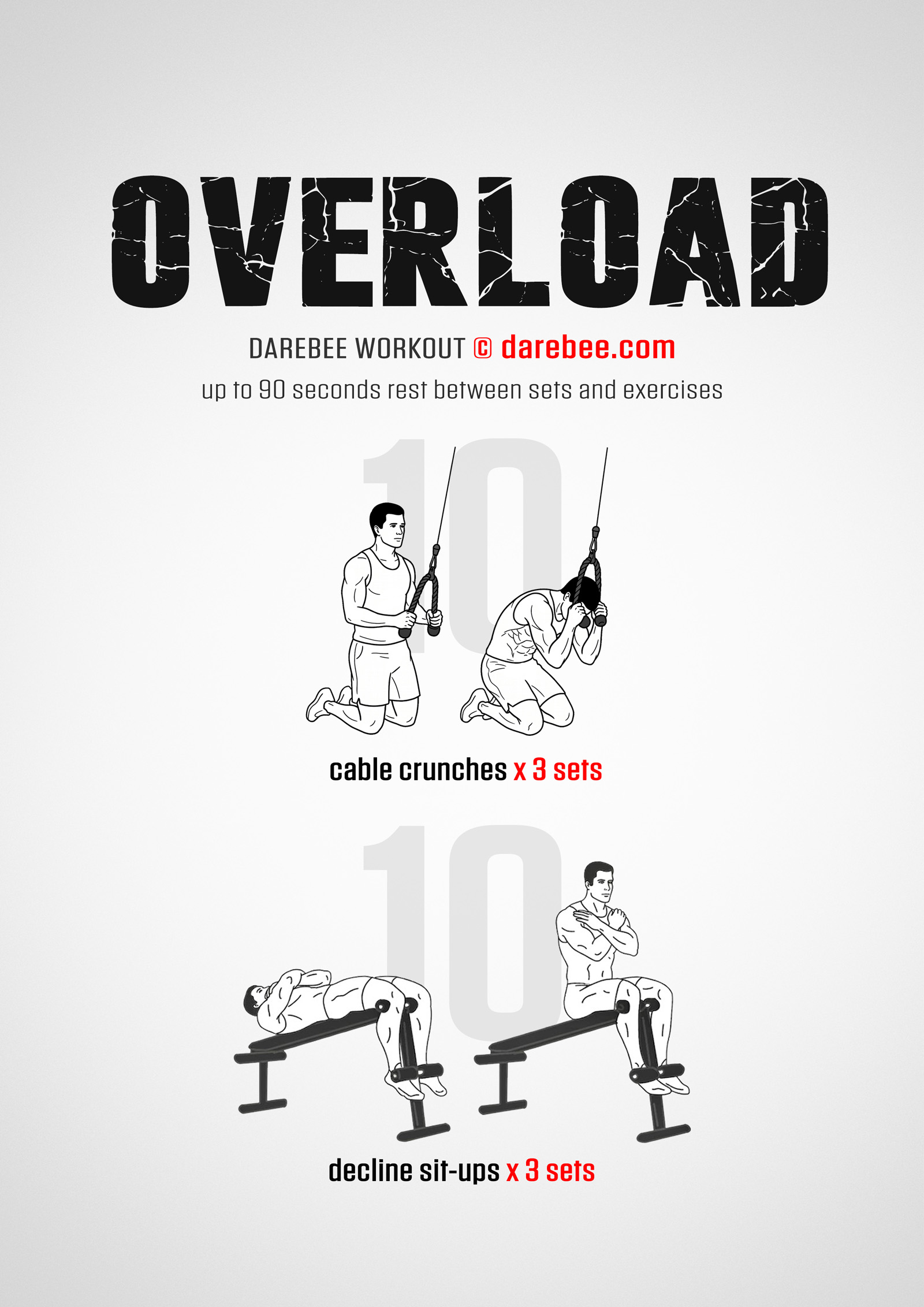 Overload Abs Workout - complete workout card with exercises and reps