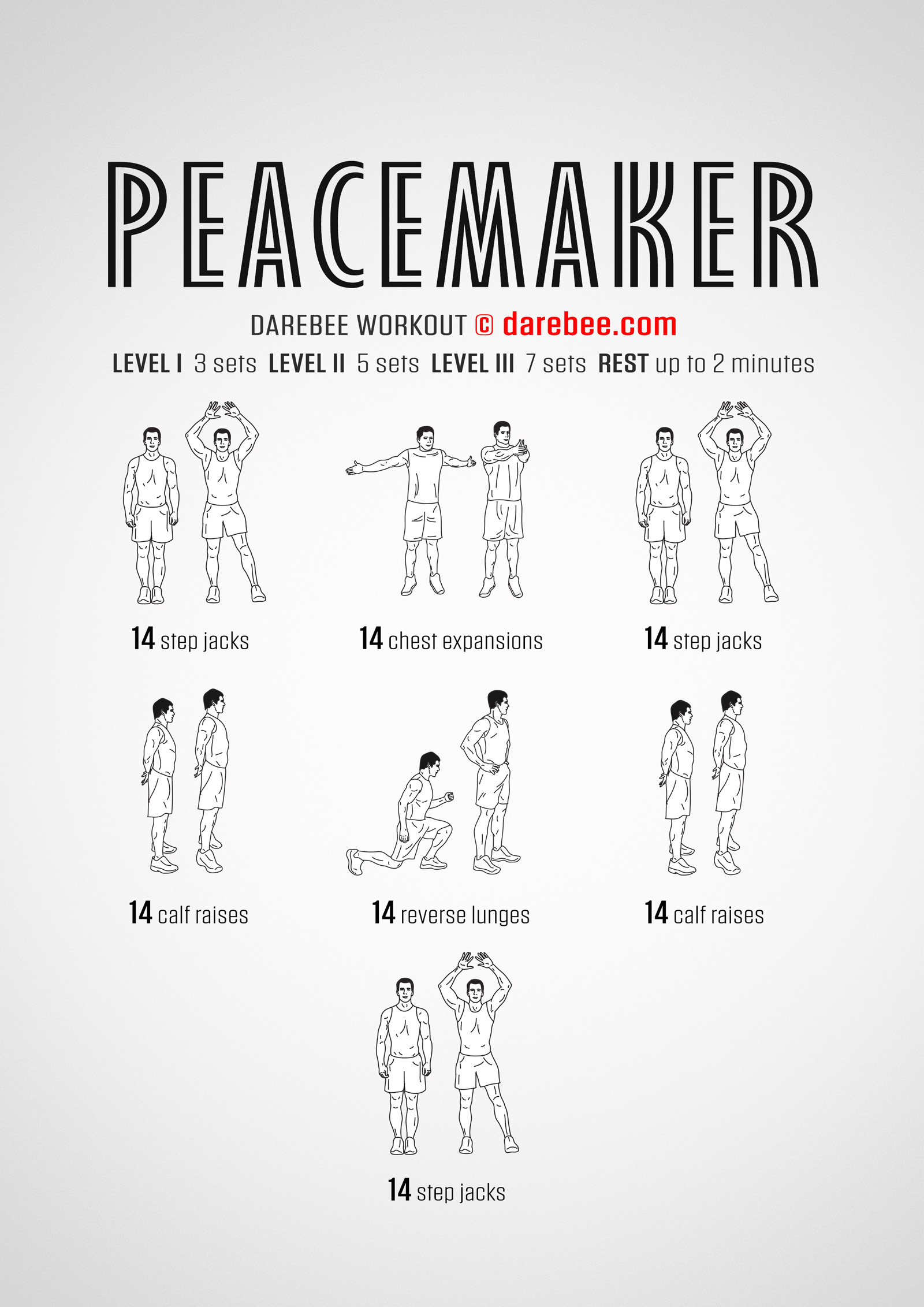 Peacemaker Workout - complete workout card with exercises and reps