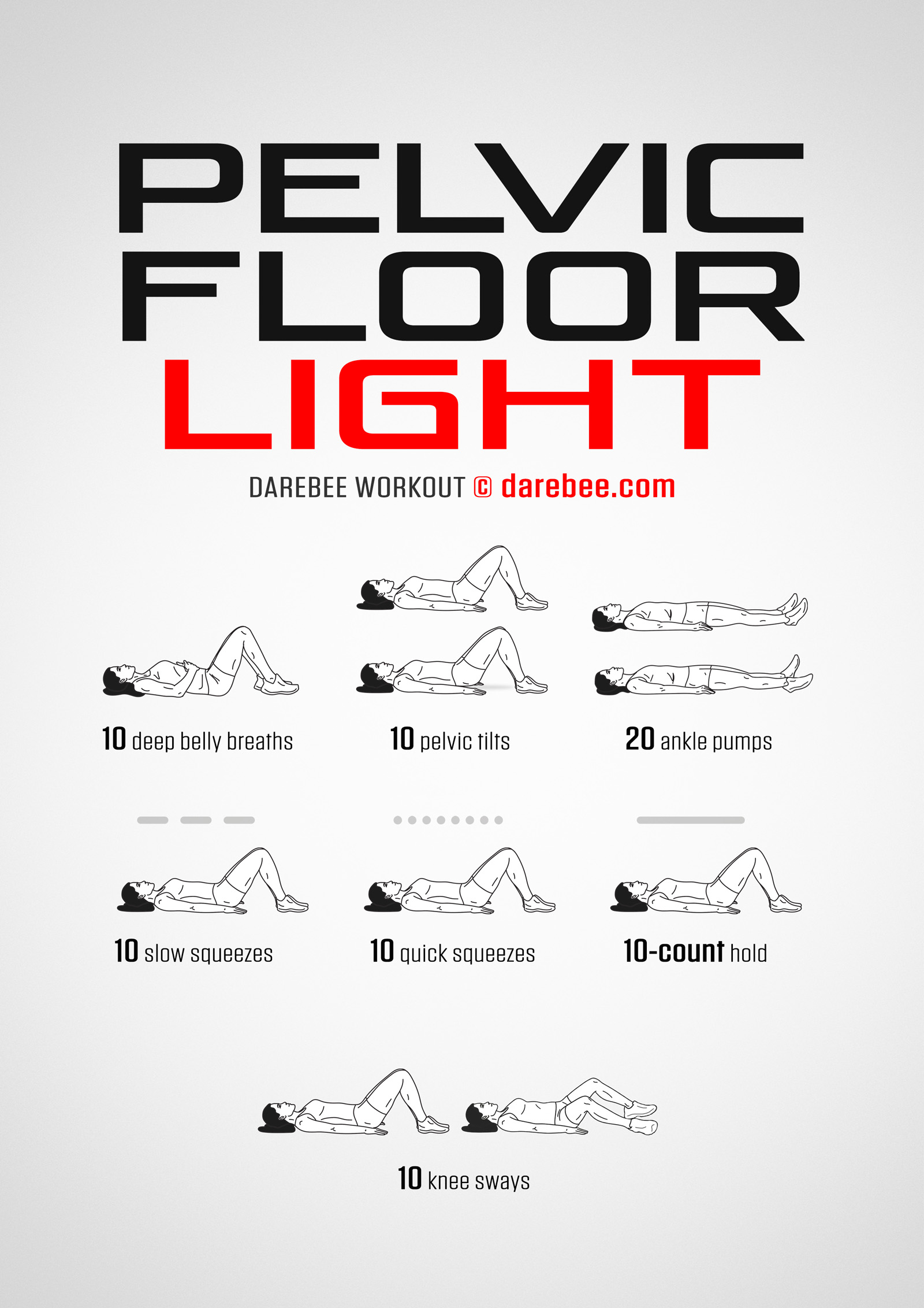 Pelvic Floor Light Workout - complete workout card with exercises and reps