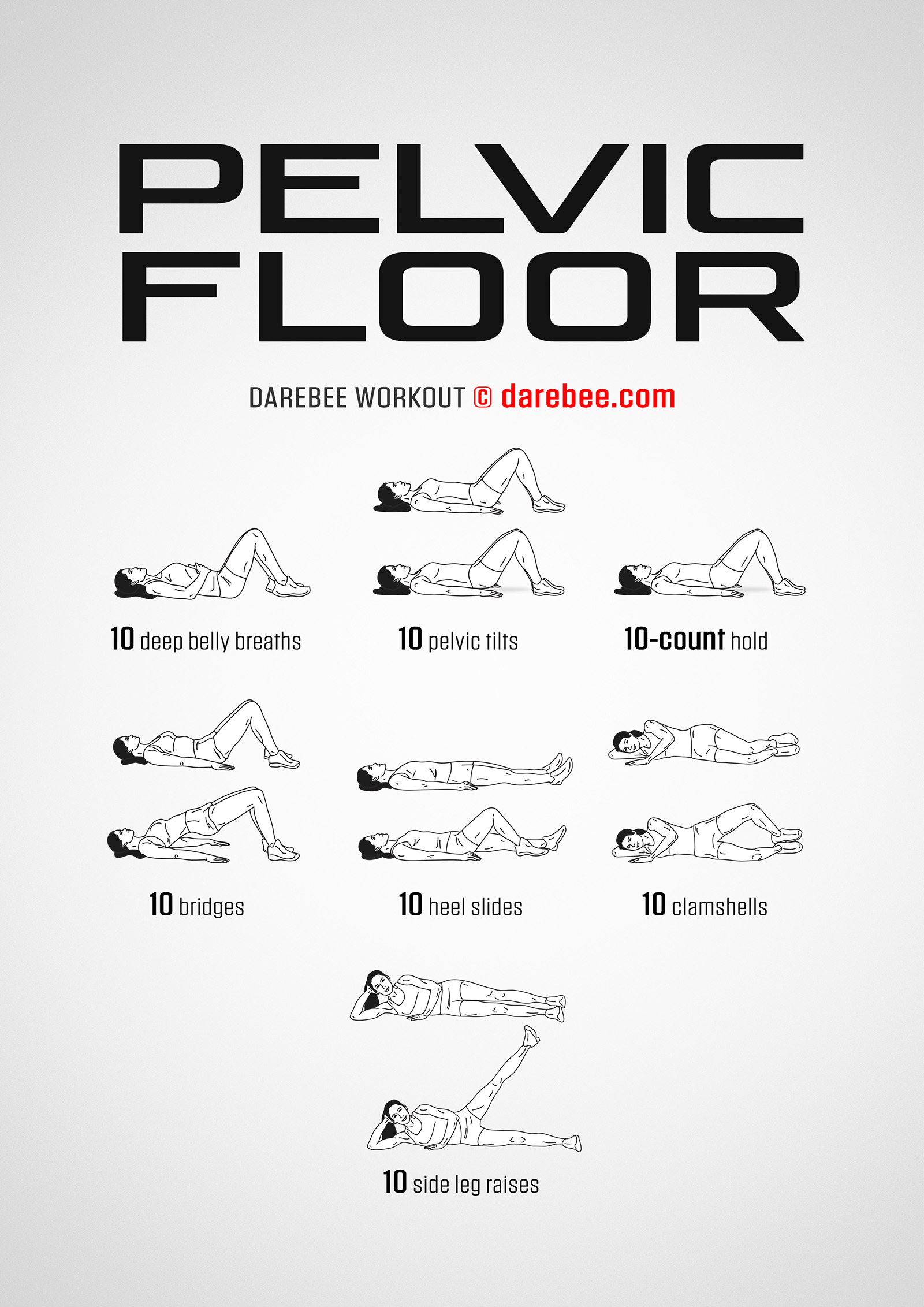 Pelvic Floor Workout - complete workout card with exercises and reps