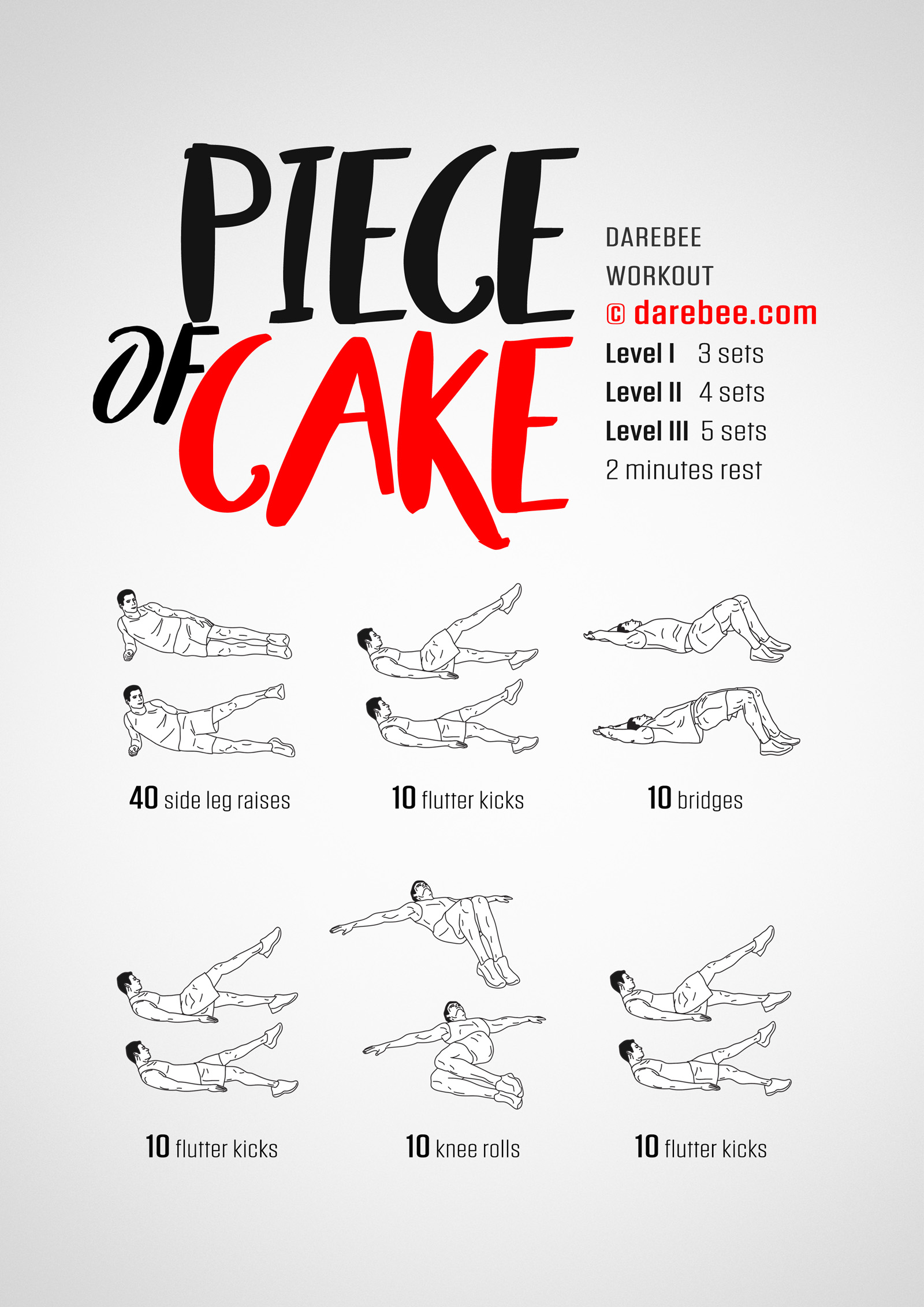 Piece Of Cake Workout - complete workout card with exercises and reps