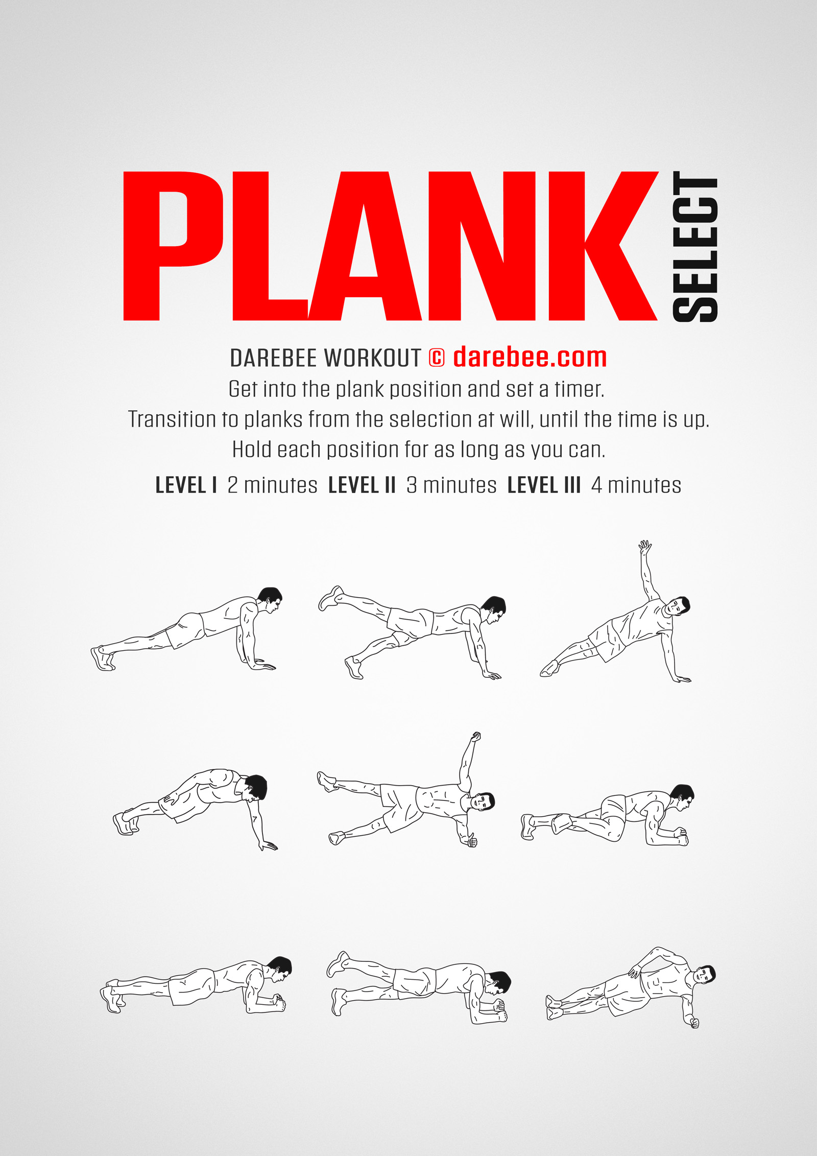 Plank Select Workout - complete workout card with exercises and reps