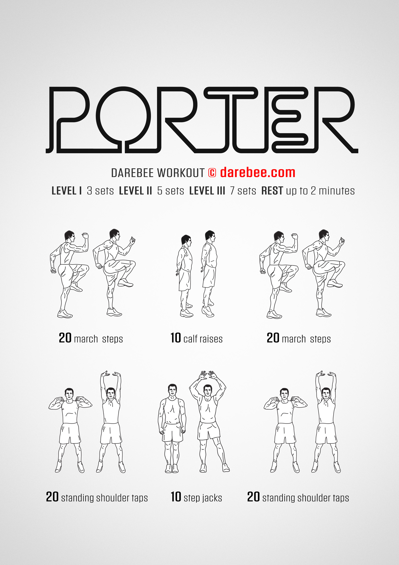 Porter Workout - complete workout card with exercises and reps
