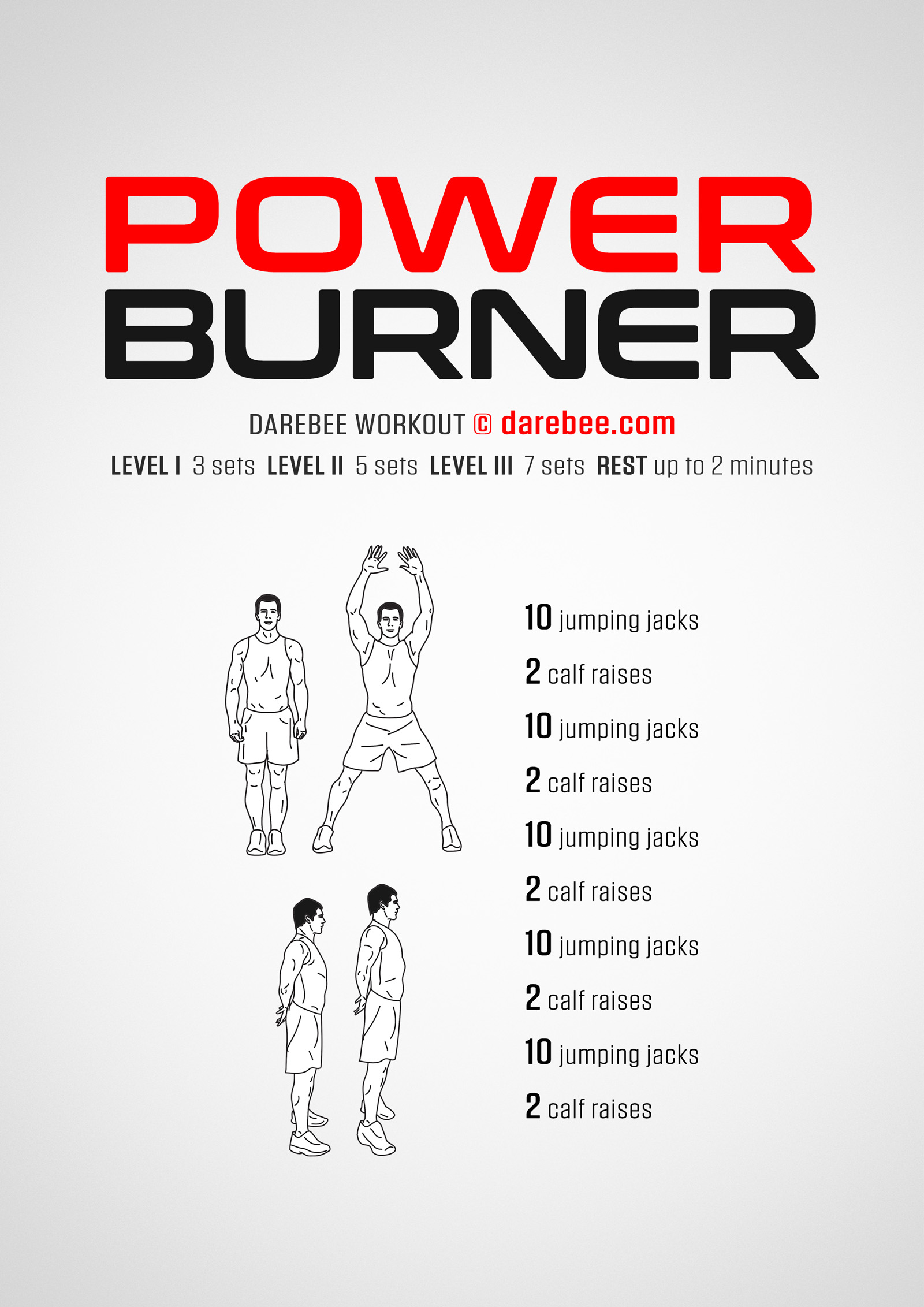 Power Burner Workout - complete workout card with exercises and reps