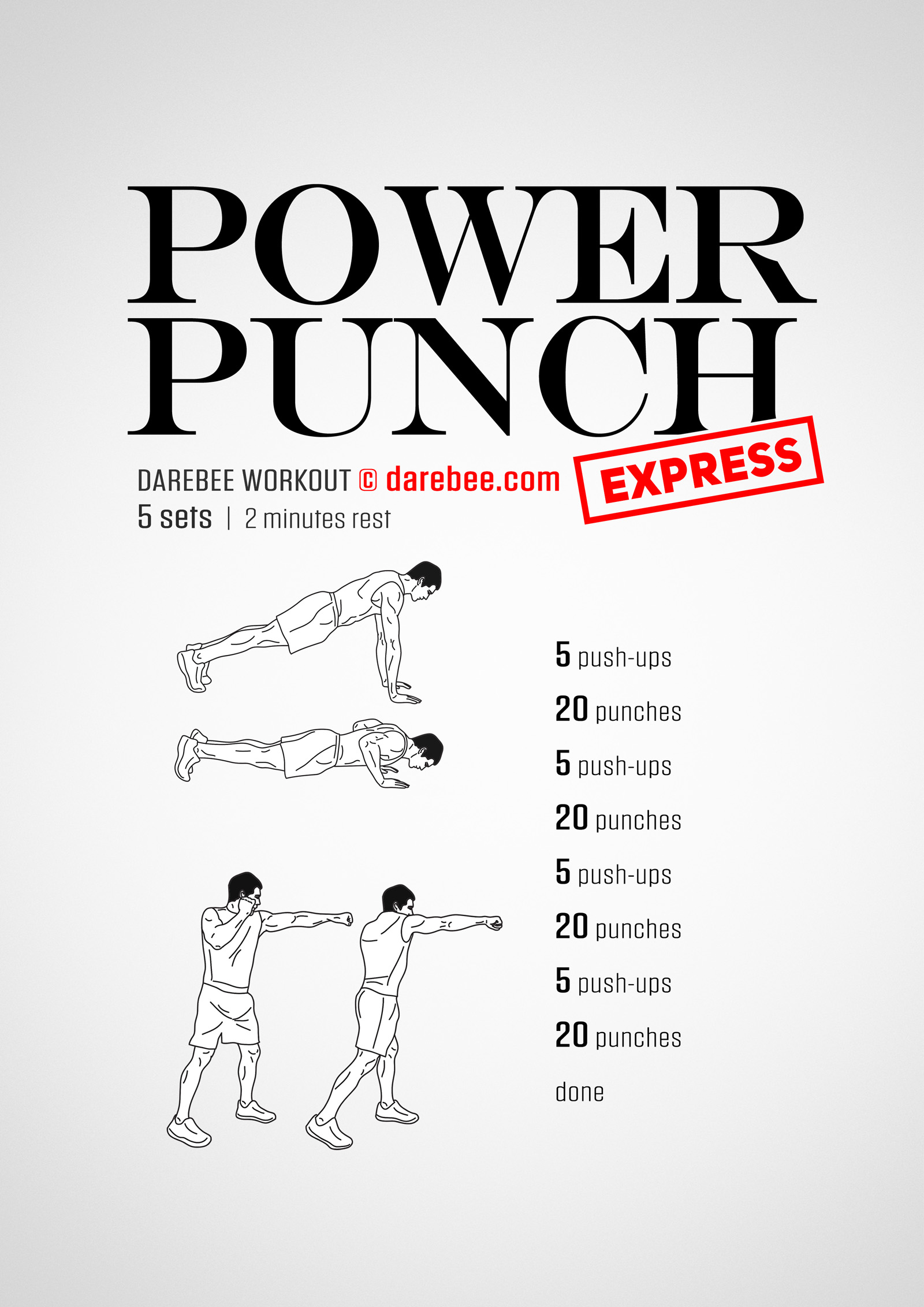 Power Punch Express Workout - complete workout card with exercises and reps