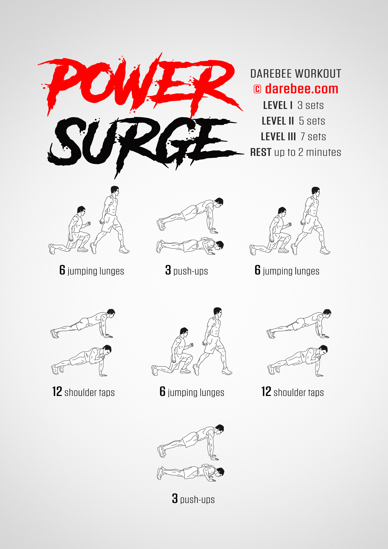 Power Surge Workout - complete workout card with exercises and reps
