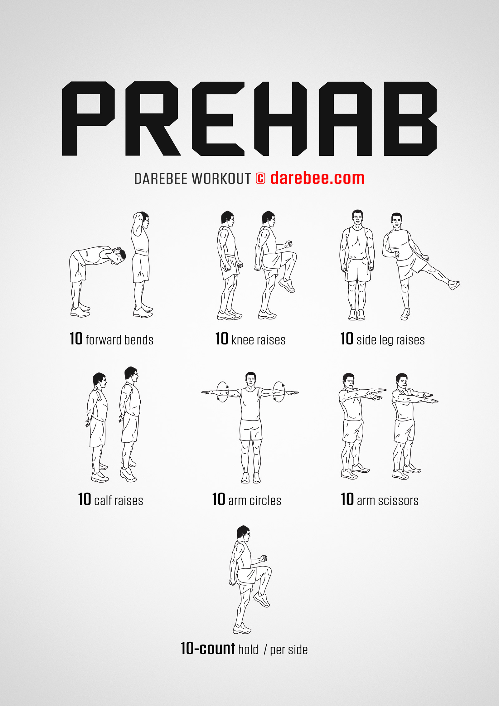 Prehab Workout - complete workout card with exercises and reps