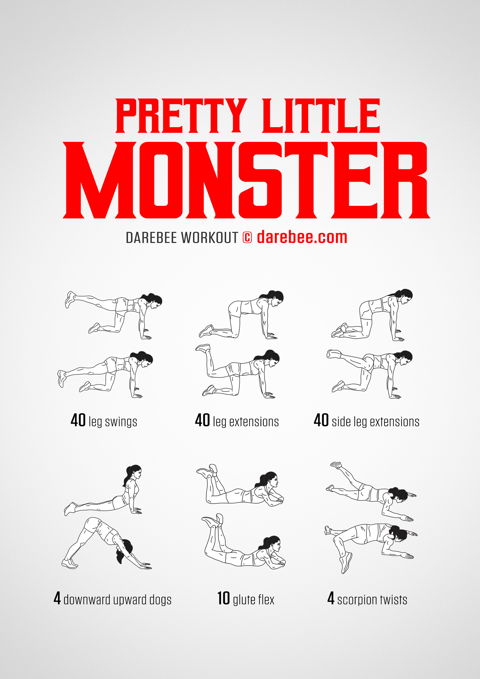 Pretty Little Monster Workout - complete workout card with exercises and reps
