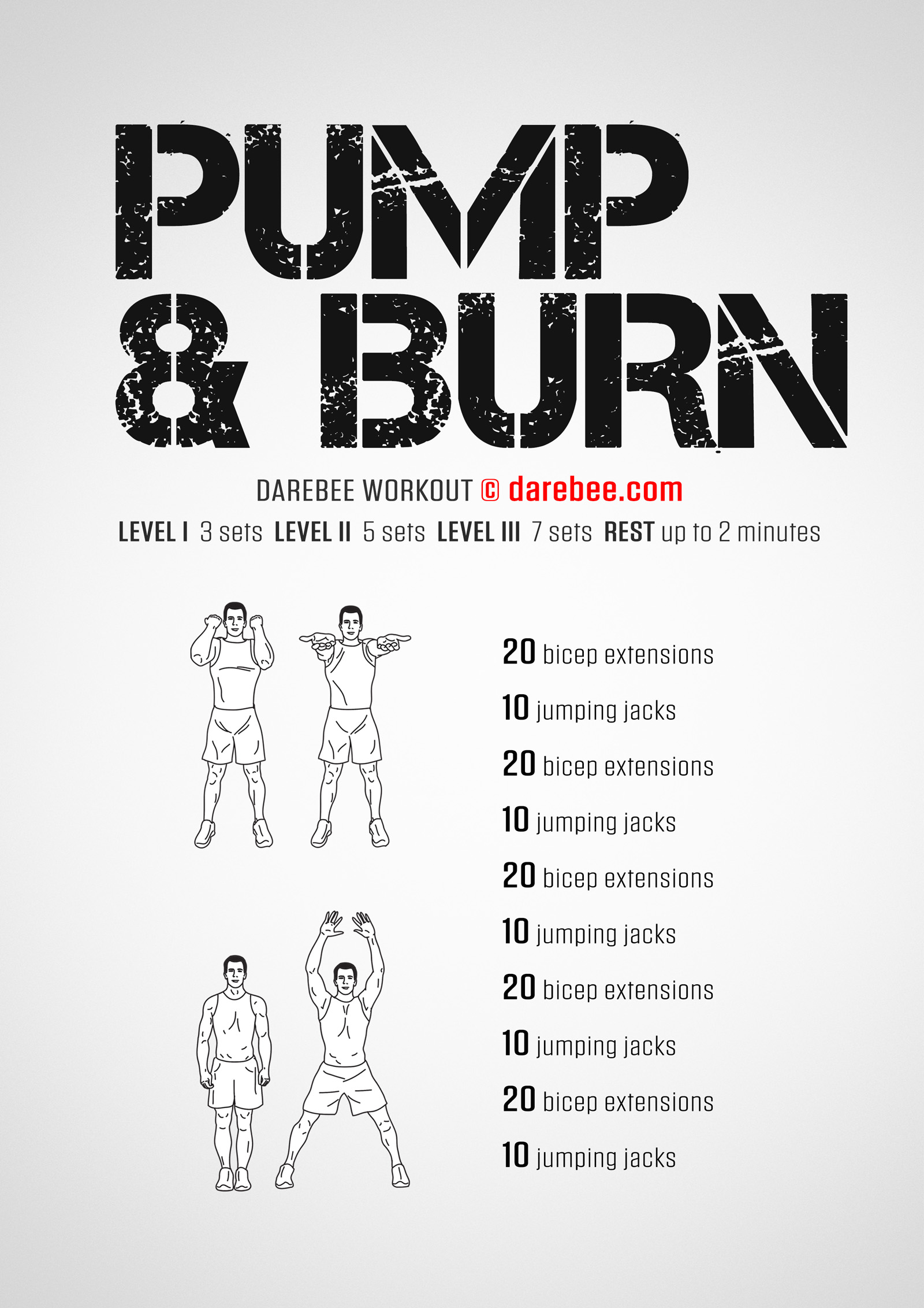 Pump & Burn Workout - complete workout card with exercises and reps