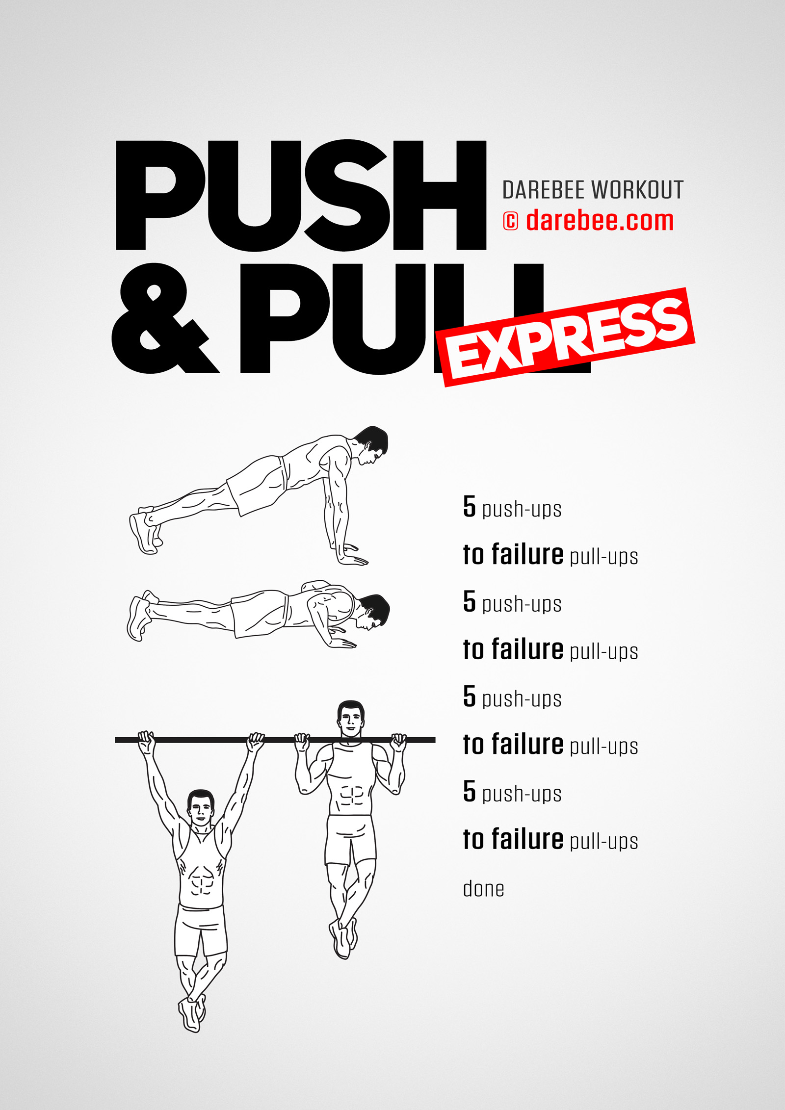 Push & Pull Express - complete workout card with exercises and reps