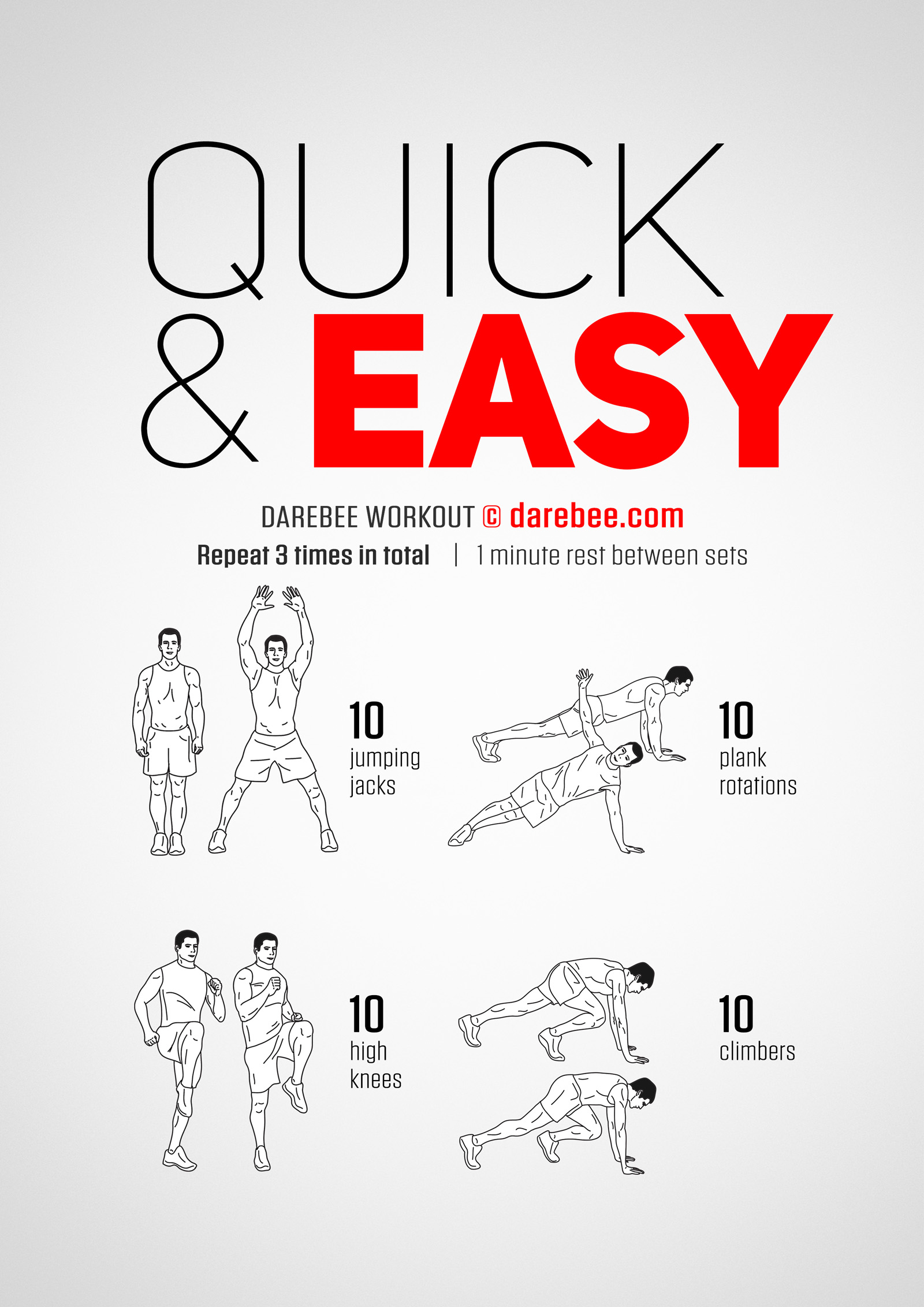 Quick & Easy Workout - complete workout card with exercises and reps