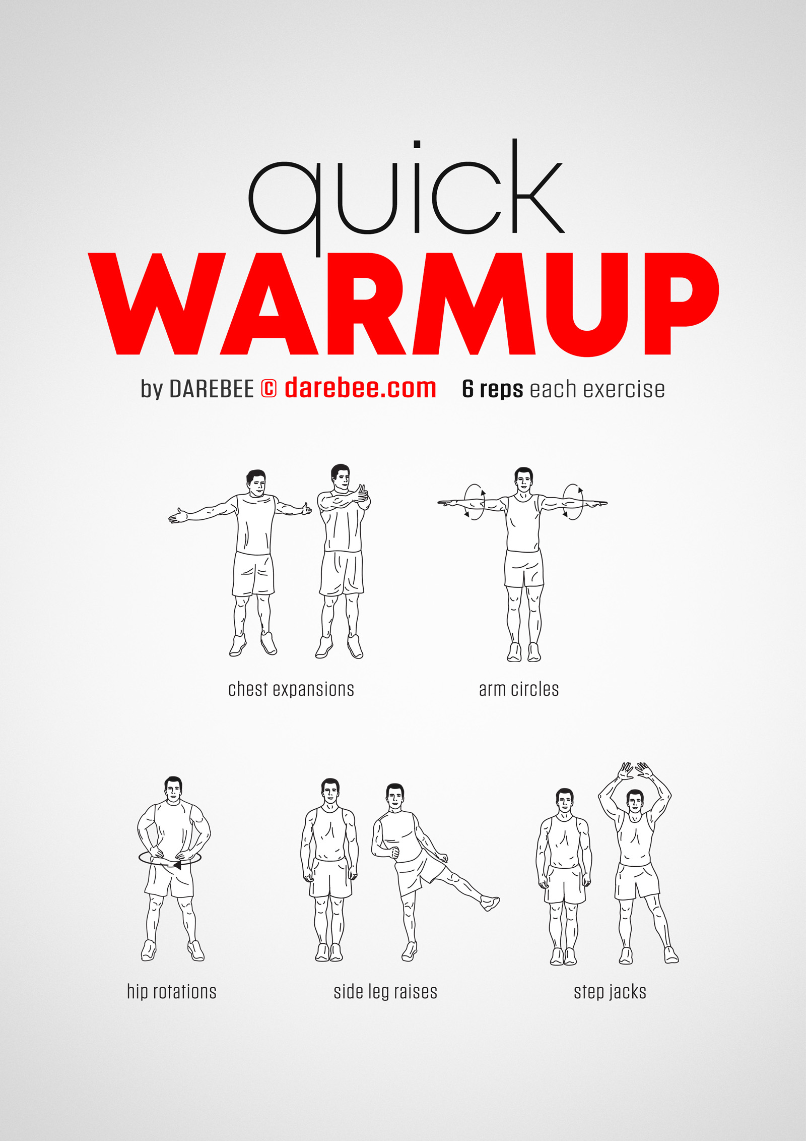 Quick Warmup Workout - complete workout card with exercises and reps